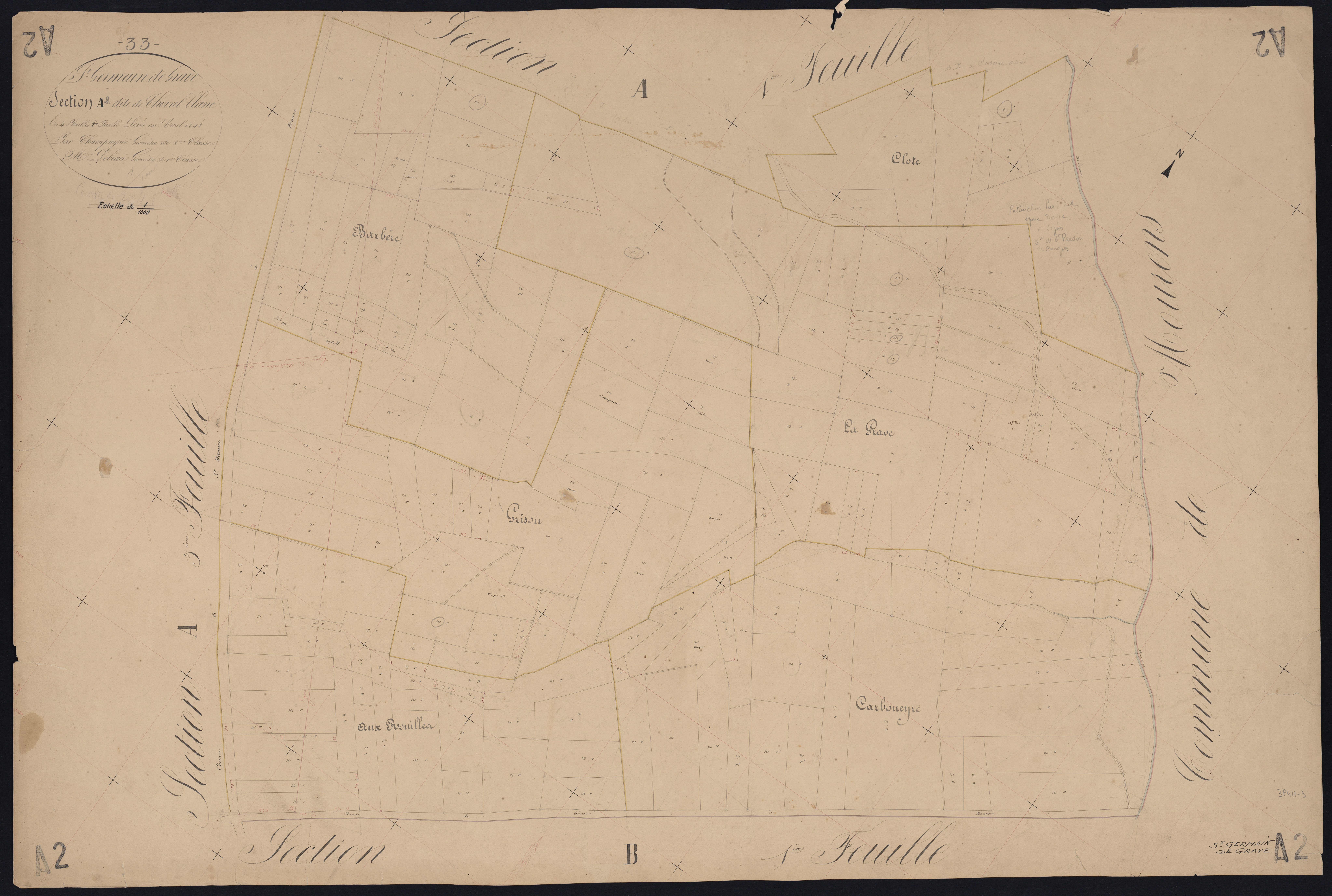 Saint-Germain-de-Grave - -Section A feuille 2 : Cheval-Blanc