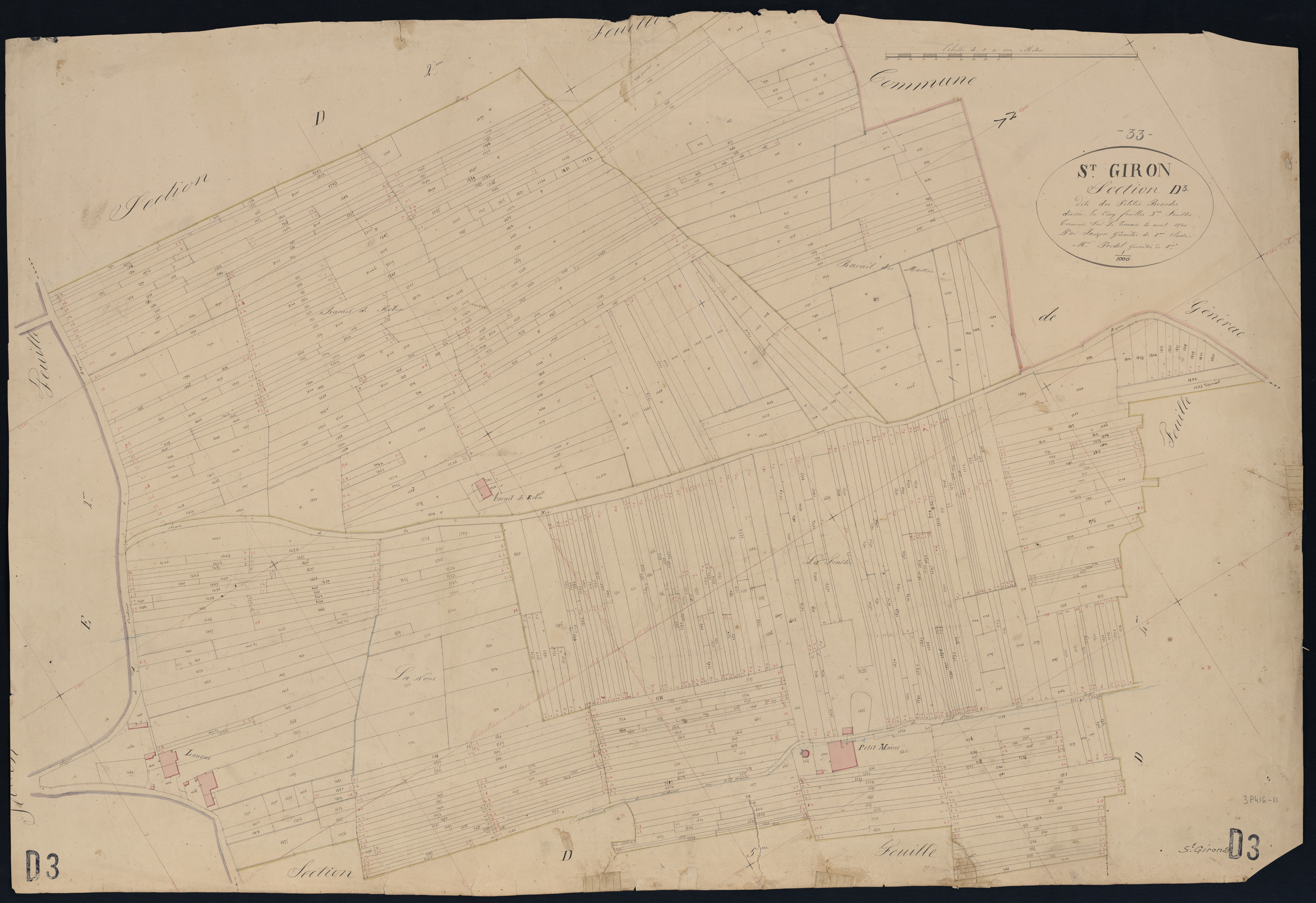 Saint-Girons-d'Aiguevives - -Section D feuille 3 : Les Petites-Brandes