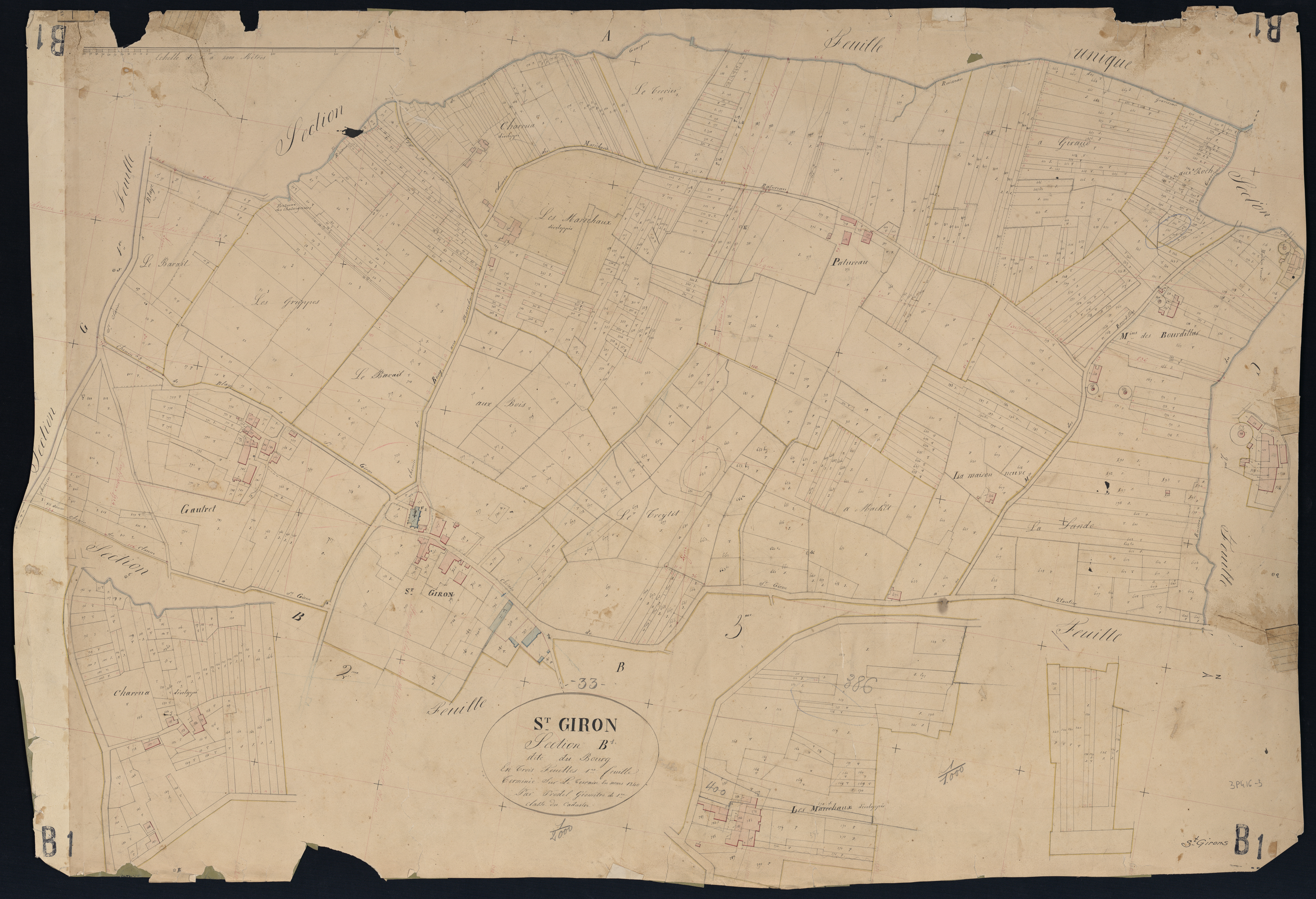 Saint-Girons-d'Aiguevives - -Section B feuille 1 : Le Bourg