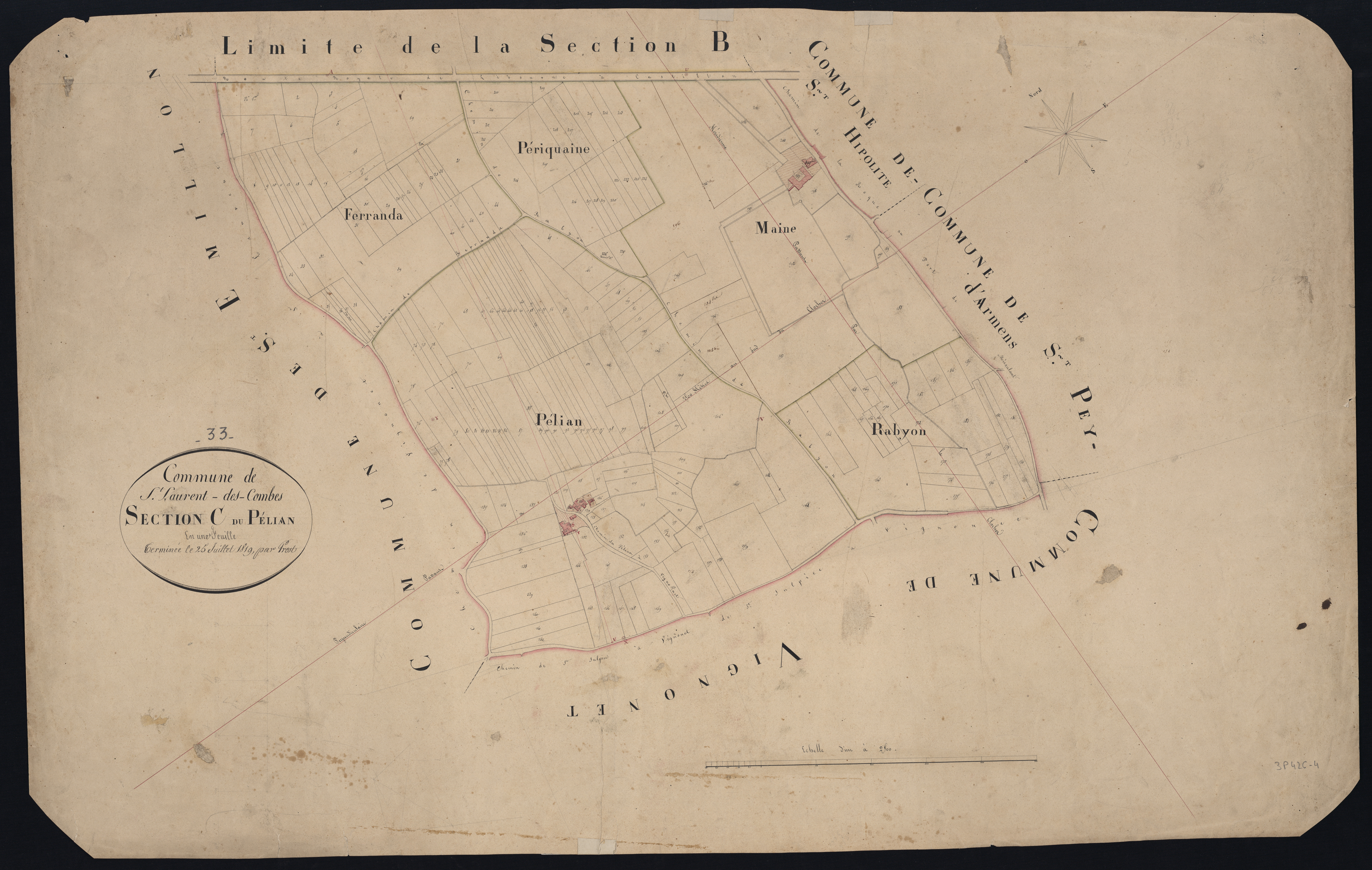 Saint-Laurent-des-Combes - -Section C feuille unique : Le Pelian