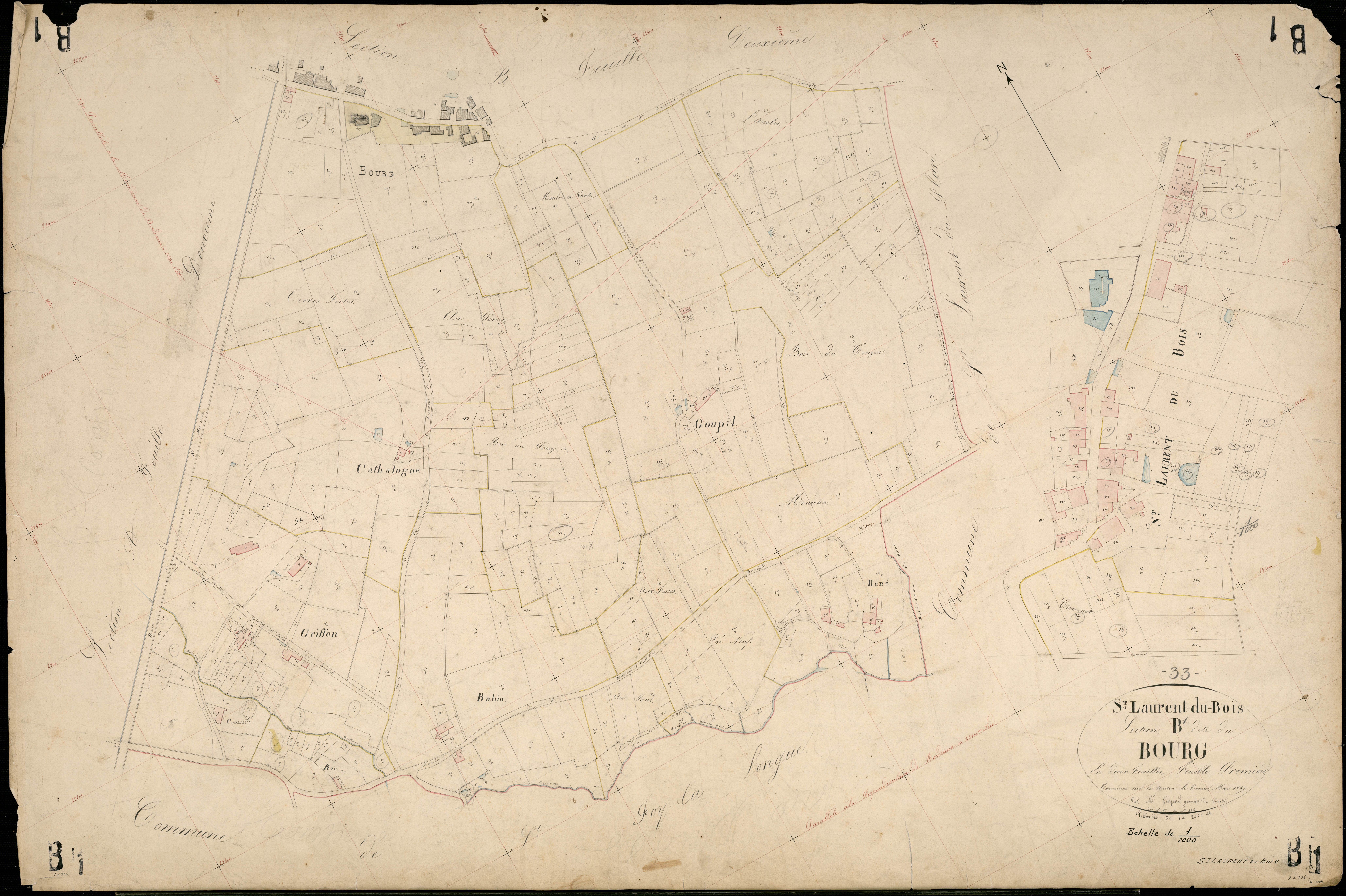 Saint-Laurent-du-Bois - -Section B feuille 1 : Le Bourg