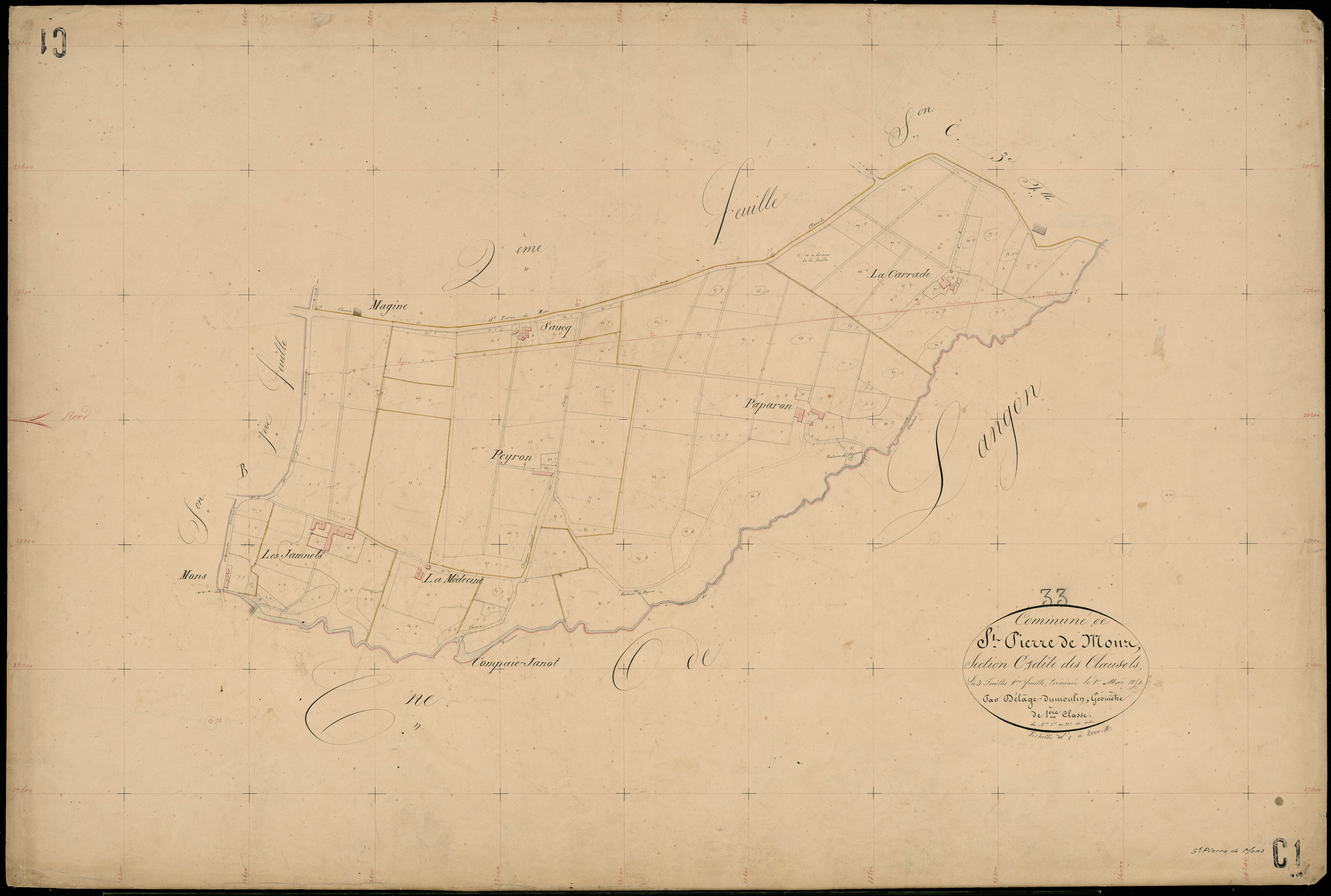 Saint-Pierre-de-Mons - -Section C feuille 1 : Les Clausots