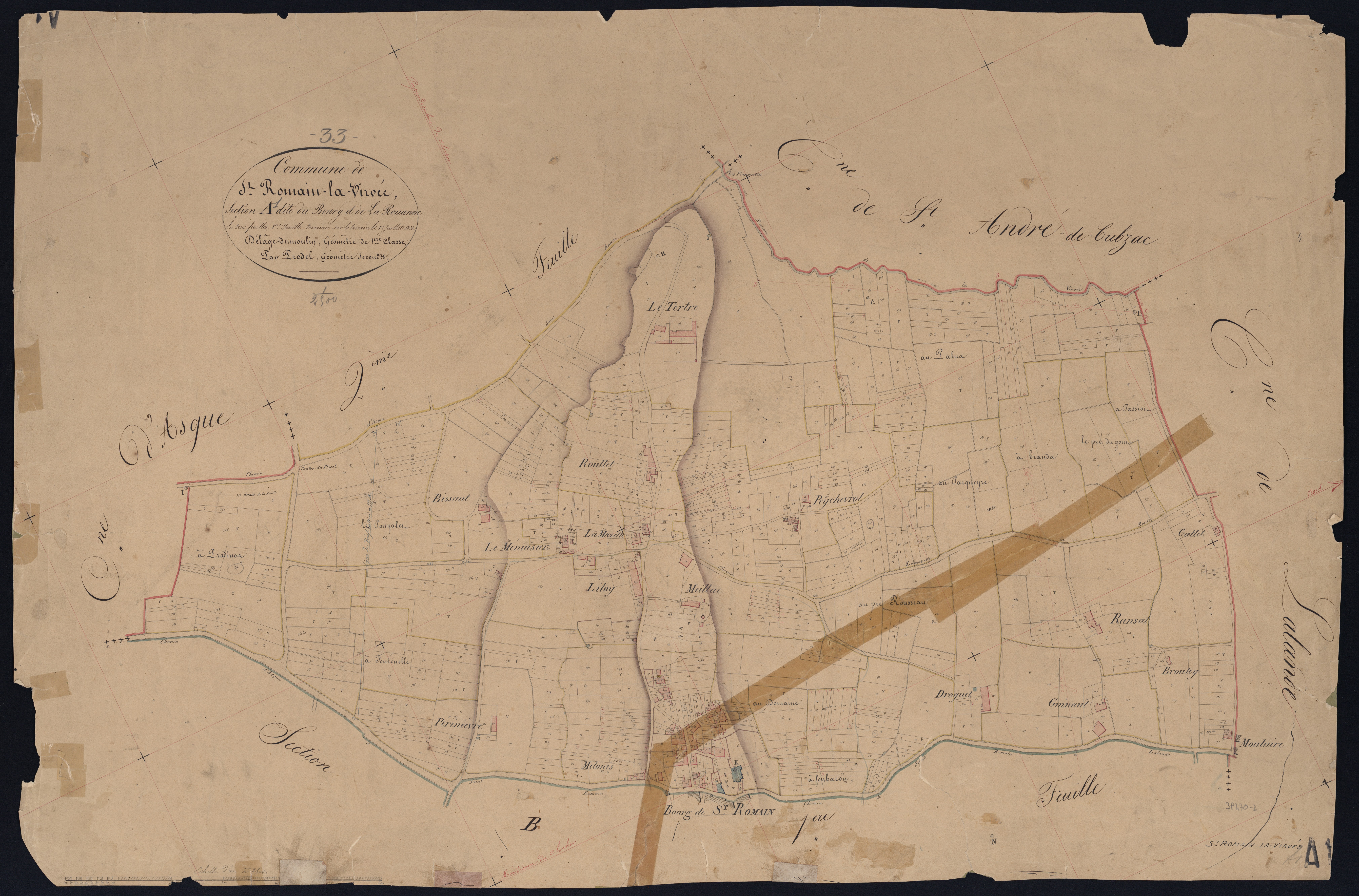 Saint-Romain-la-Virvée - -Section A feuille 1 : Le Bourg et La Rouanne