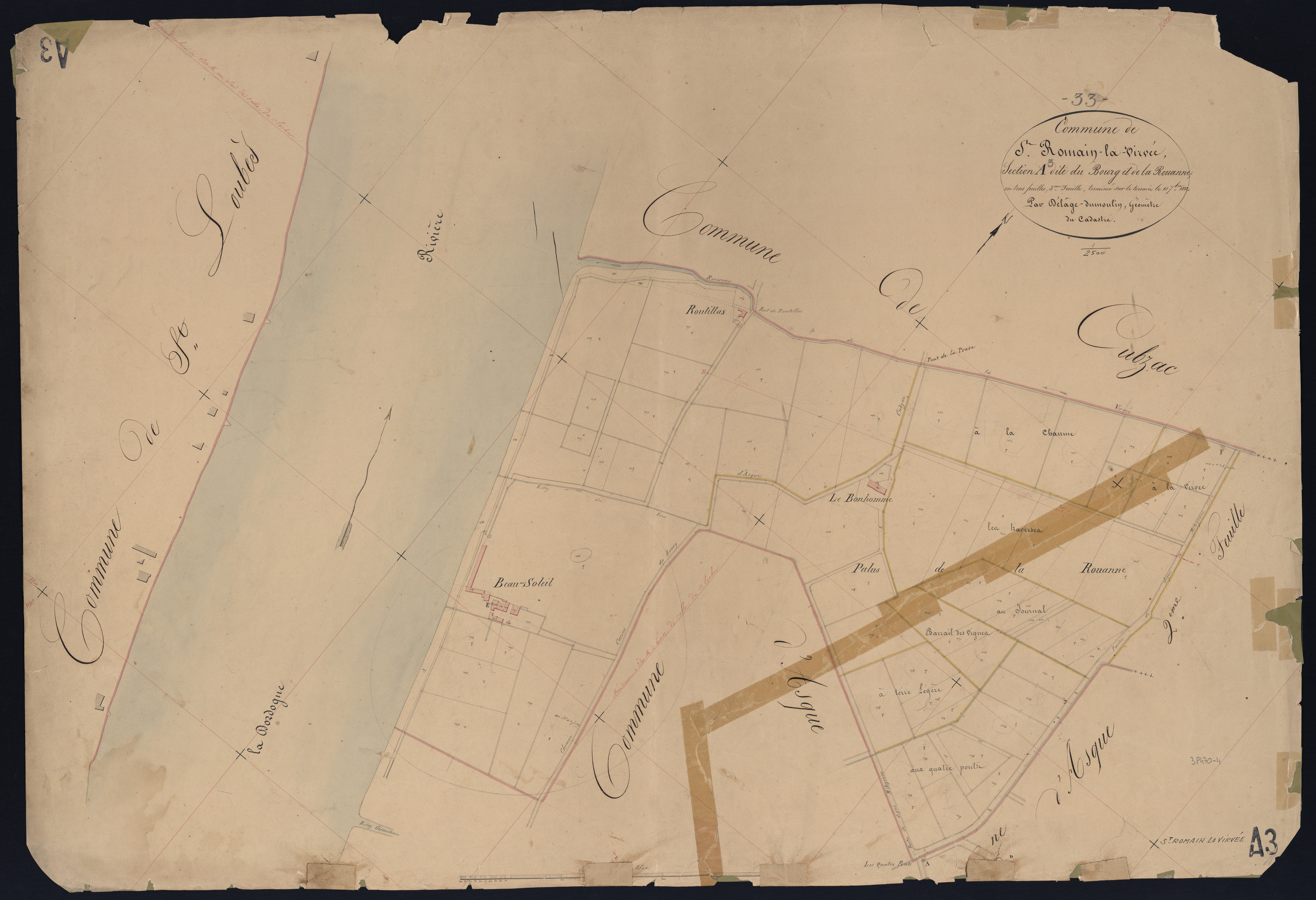 Saint-Romain-la-Virvée - -Section A feuille 3 : Le Bourg et La Rouanne