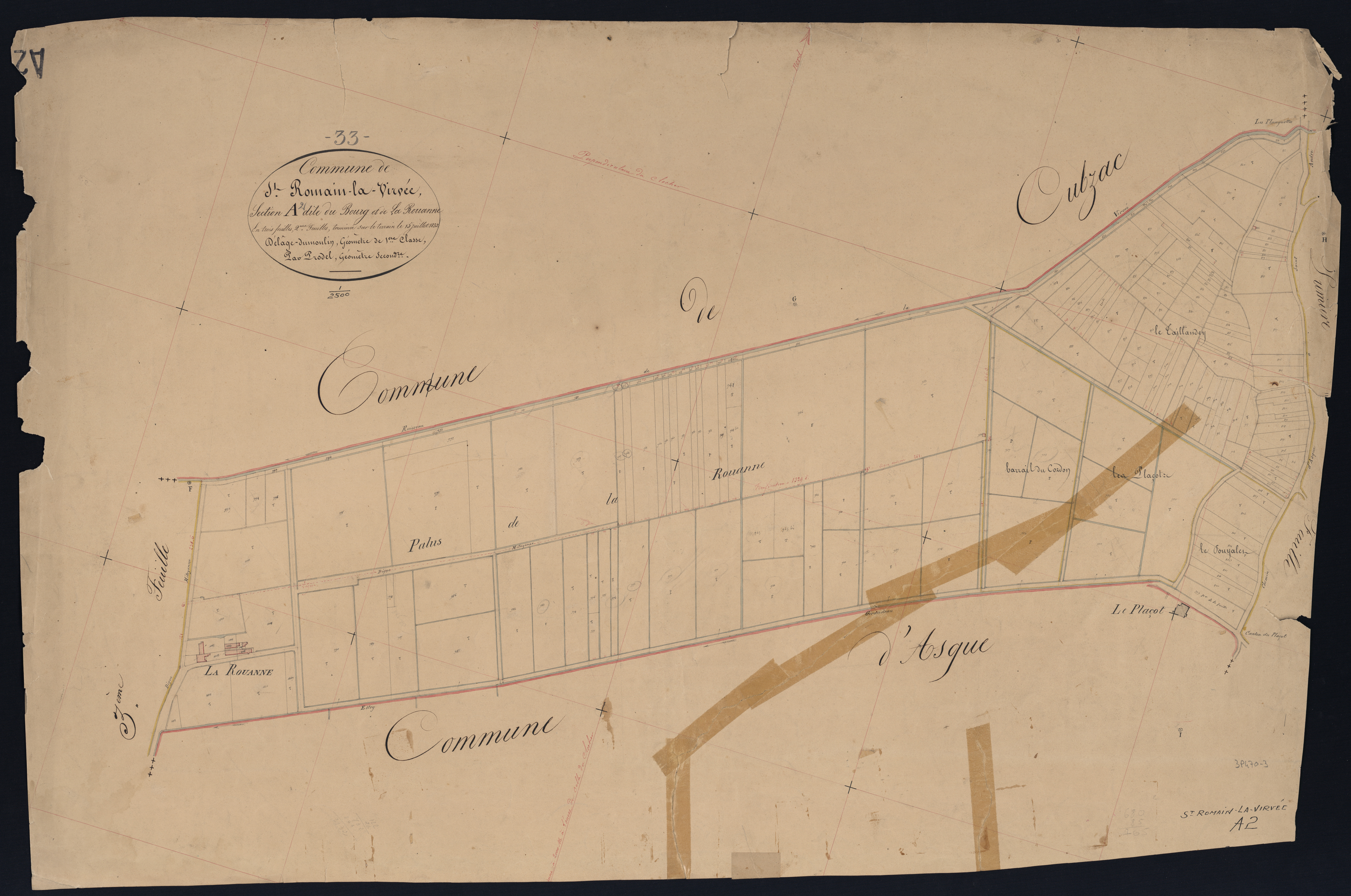 Saint-Romain-la-Virvée - -Section A feuille 2 : Le Bourg et La Rouanne