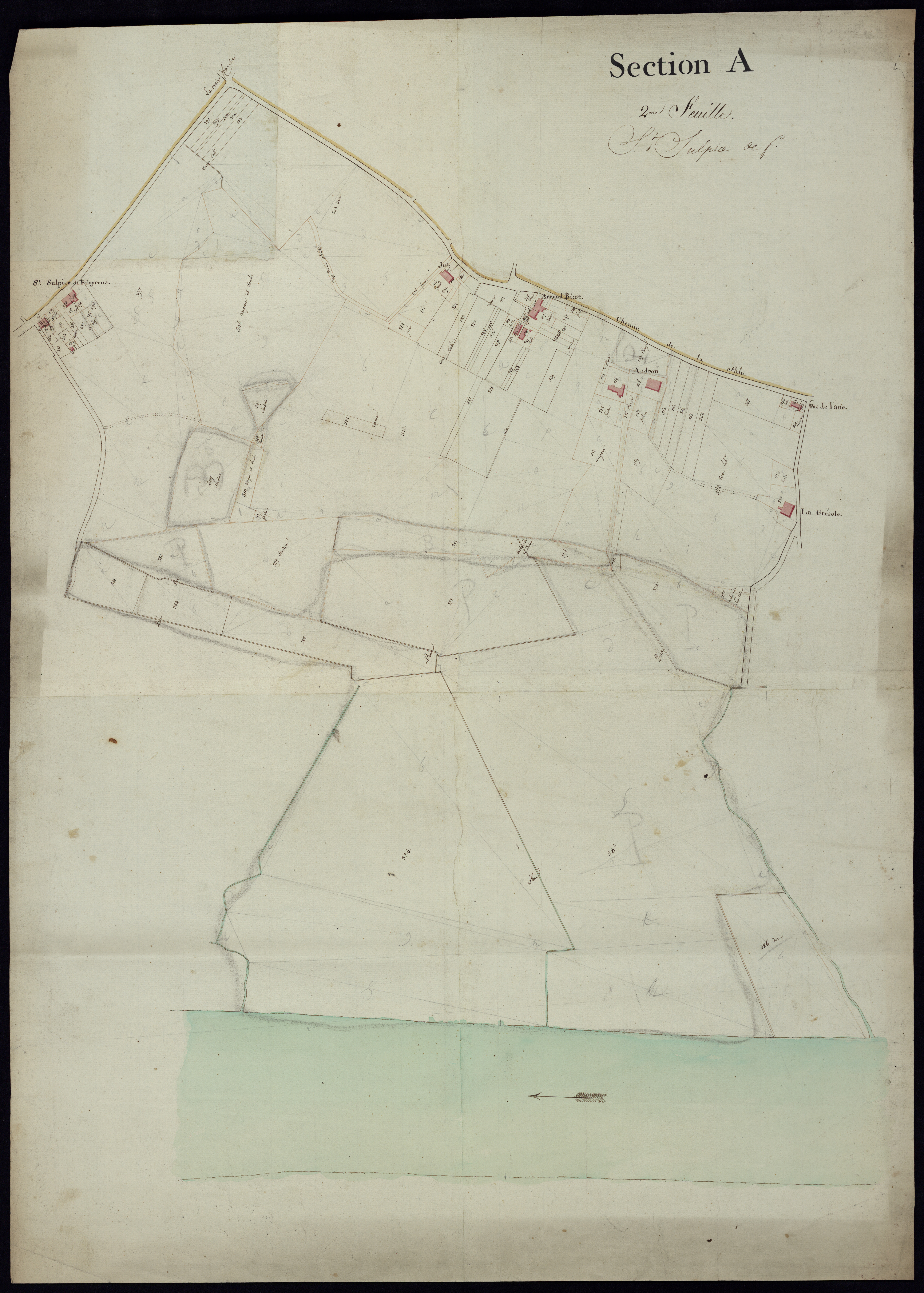 Saint-Sulpice-de-Faleyrens - -Section A feuille 2 : [Le Bourg]