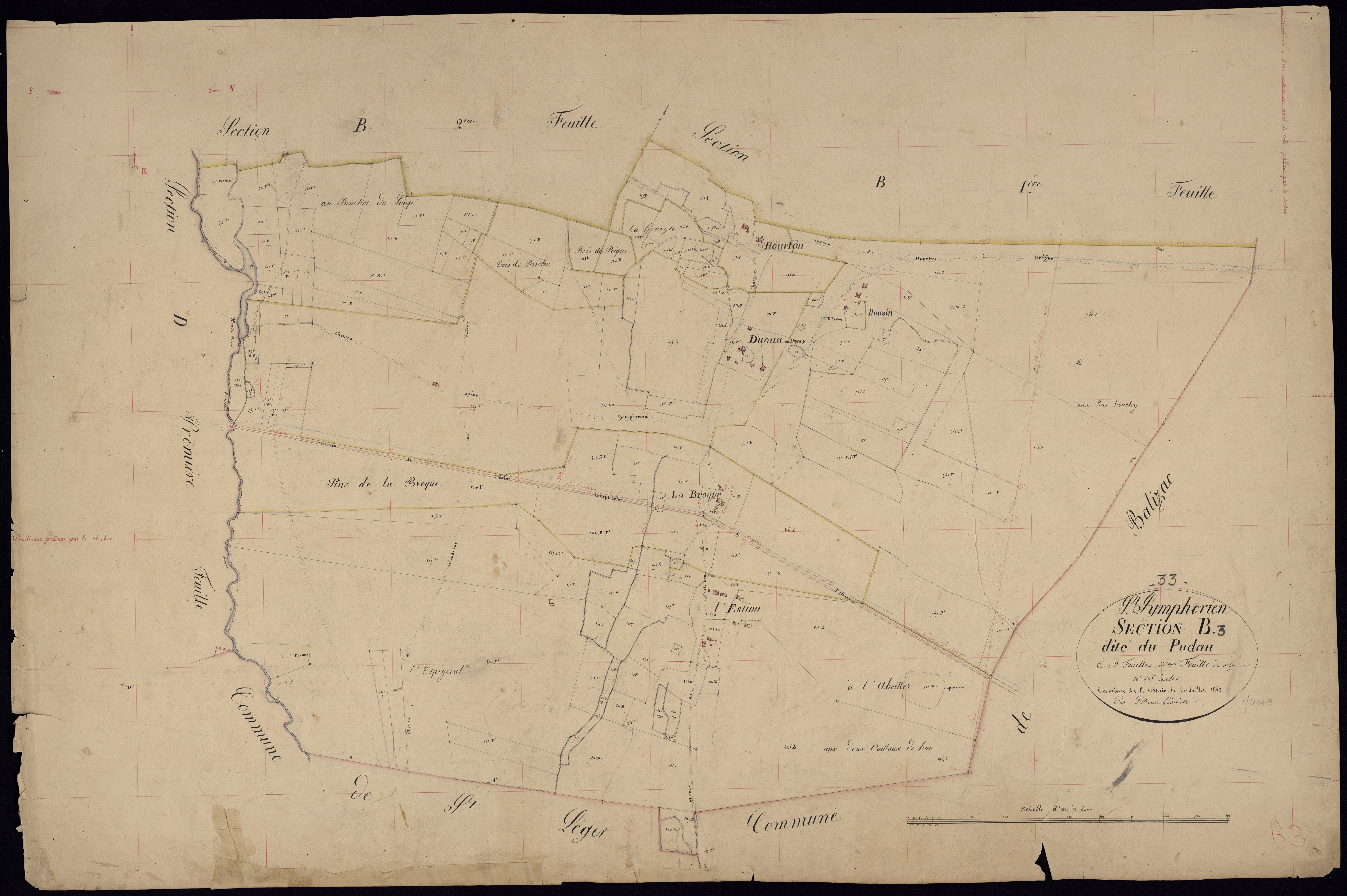 Saint-Symphorien - -Section B feuille 3 : Le Pudau