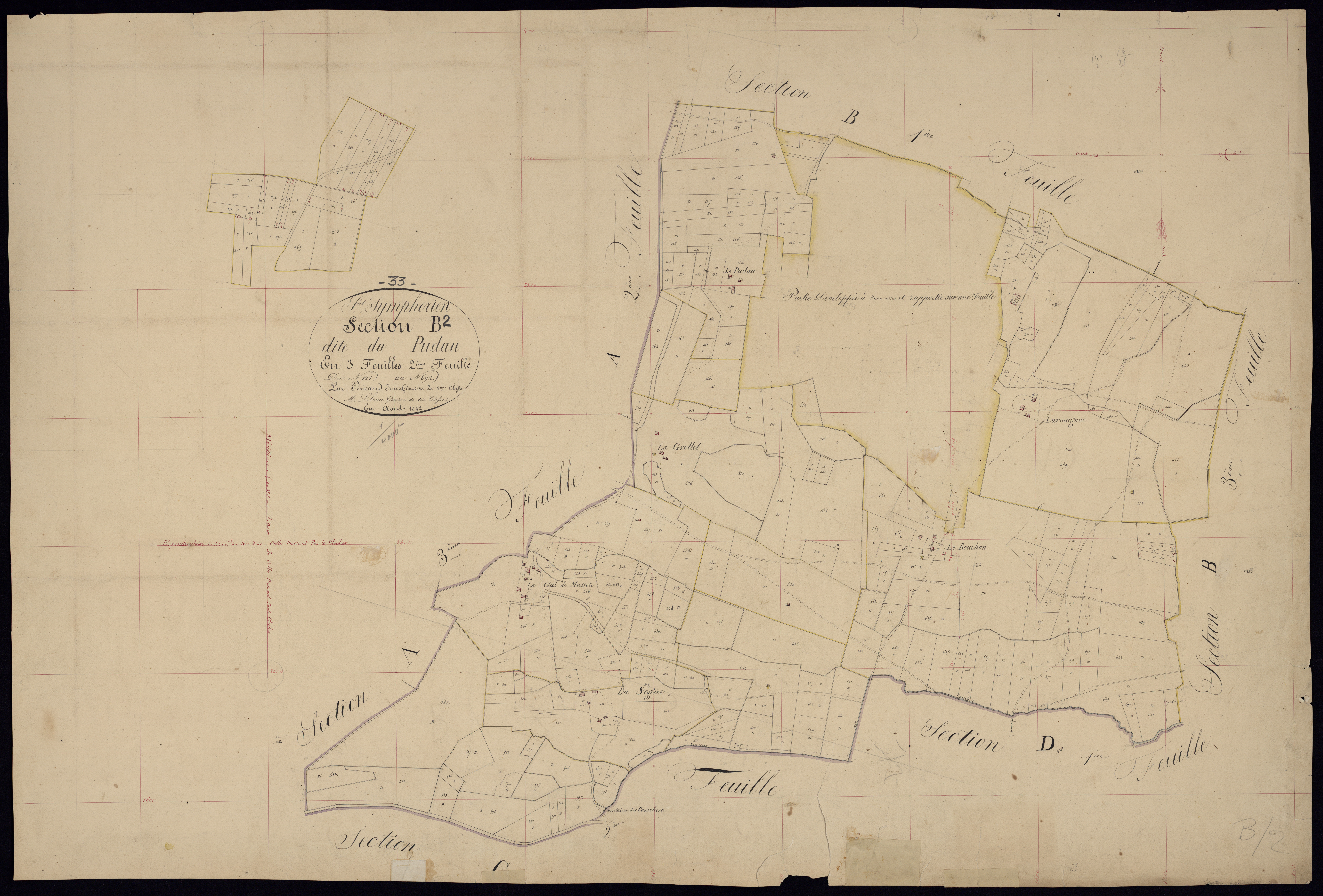 Saint-Symphorien - -Section B feuille 2 : Le Pudau