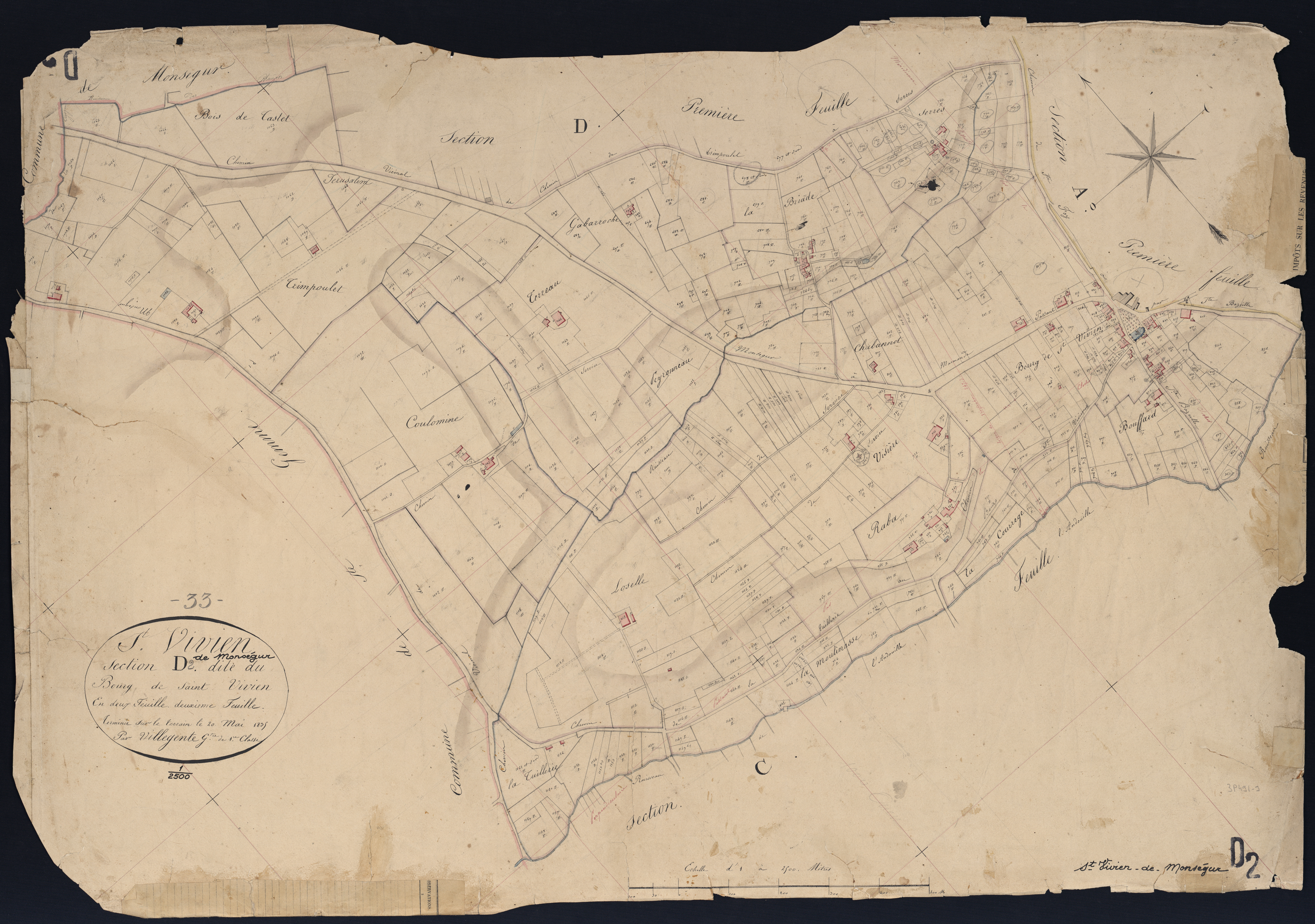 Saint-Vivien-de-Monségur - -Section D feuille 2 : Le Bourg