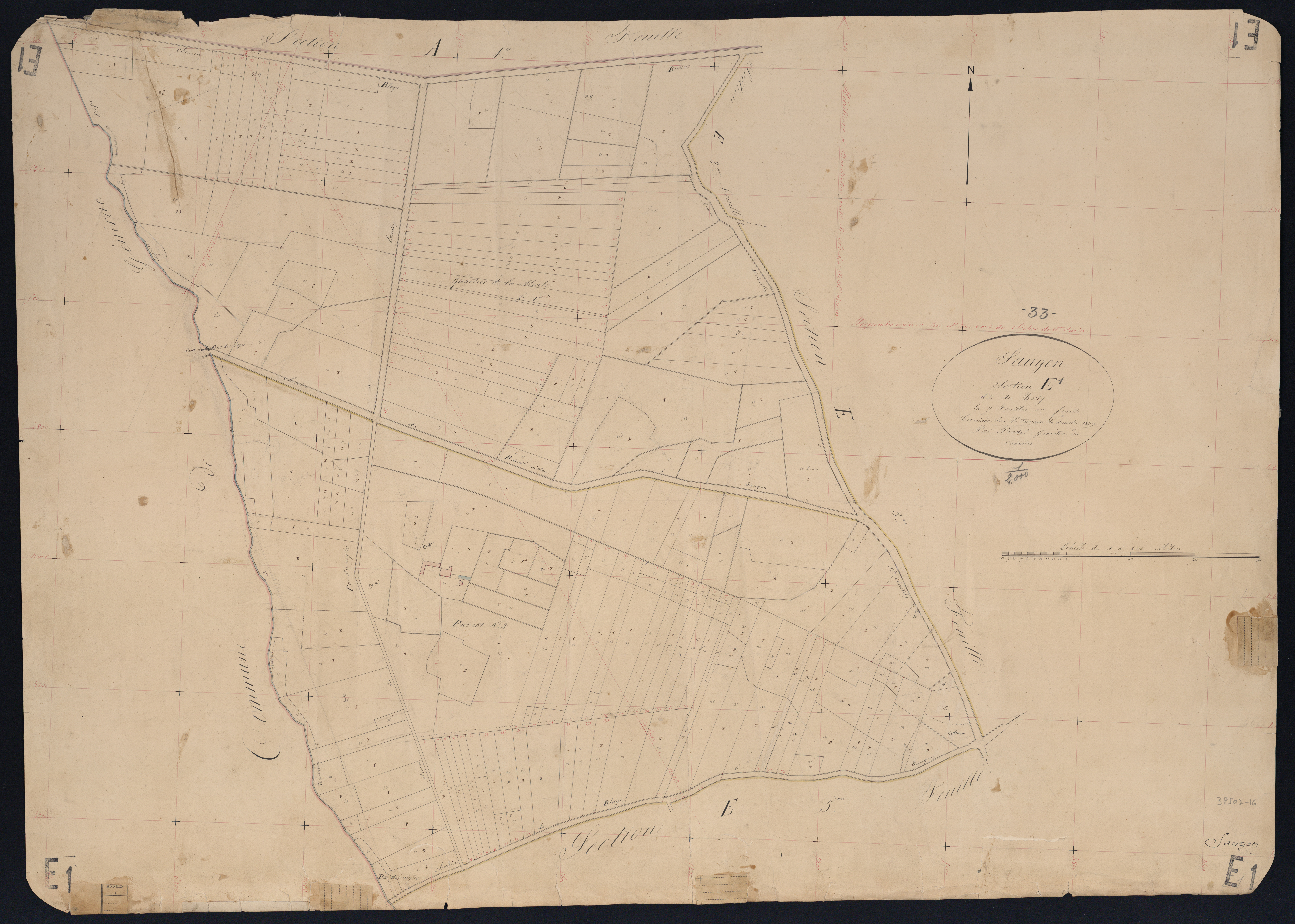 Saugon - -Section E feuille 1 : Le Bourg
