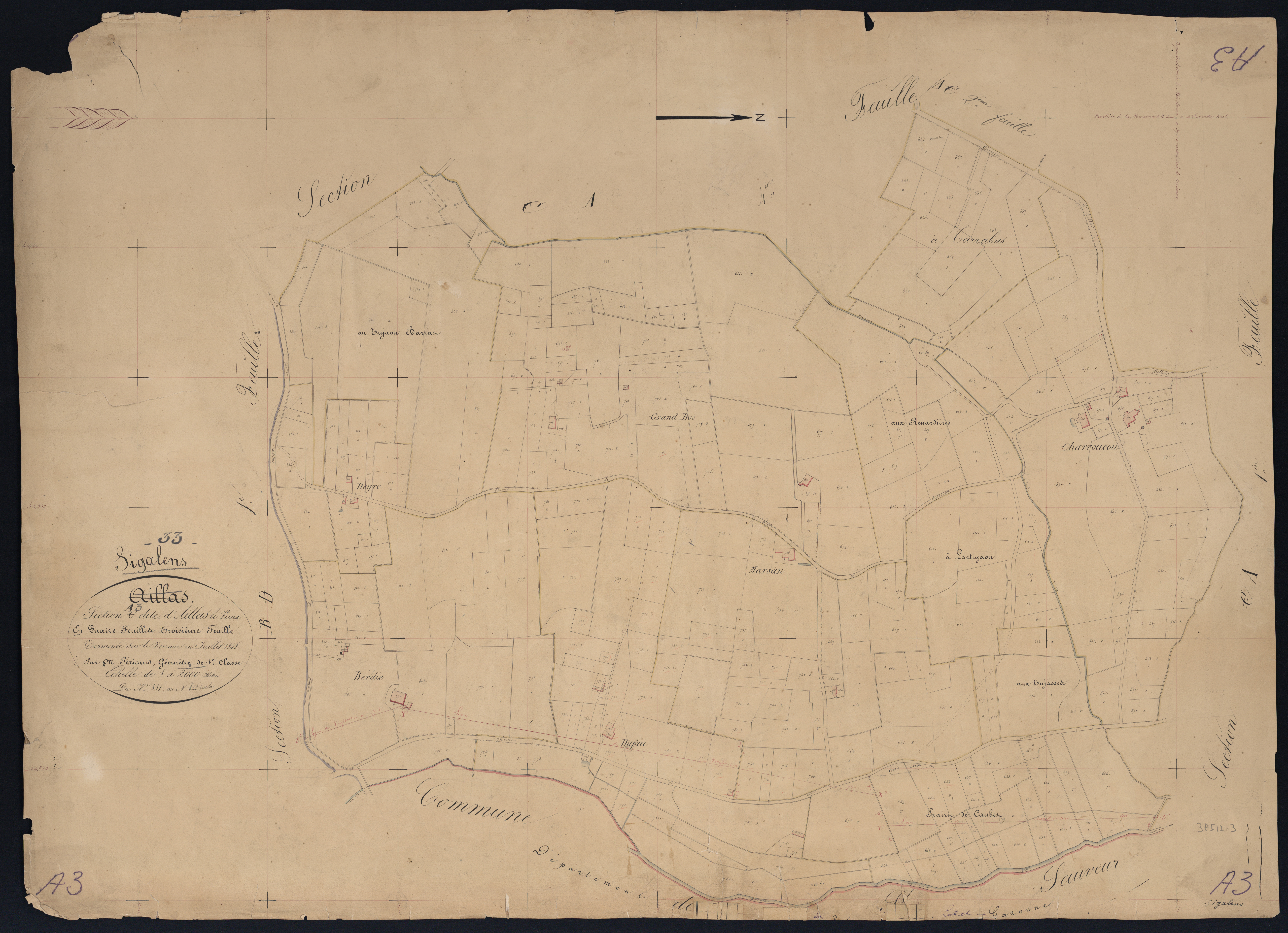 Sigalens - -Section A feuille 3 : Aillas-le-Vieux