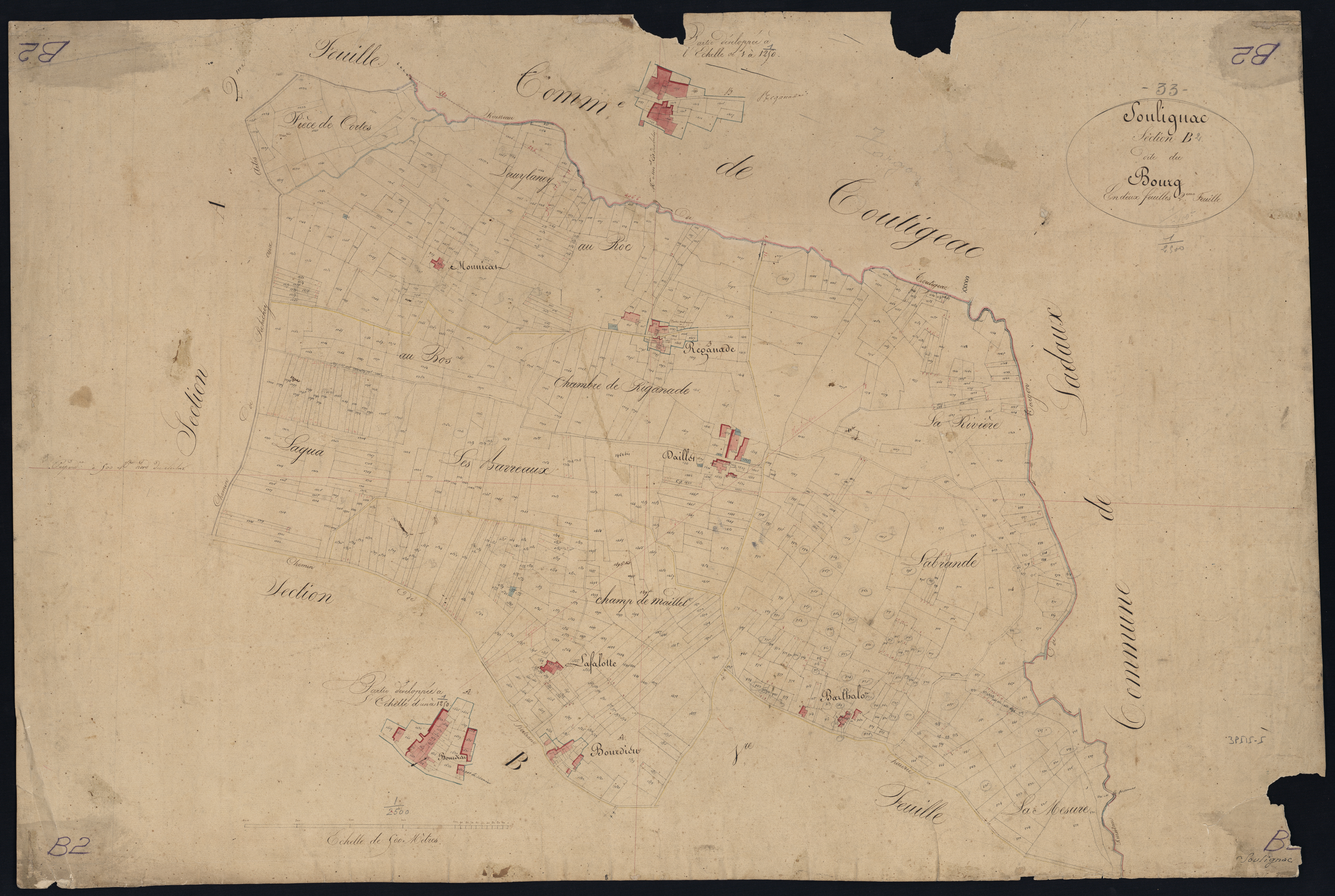 Soulignac - -Section B feuille 2 : Le Bourg