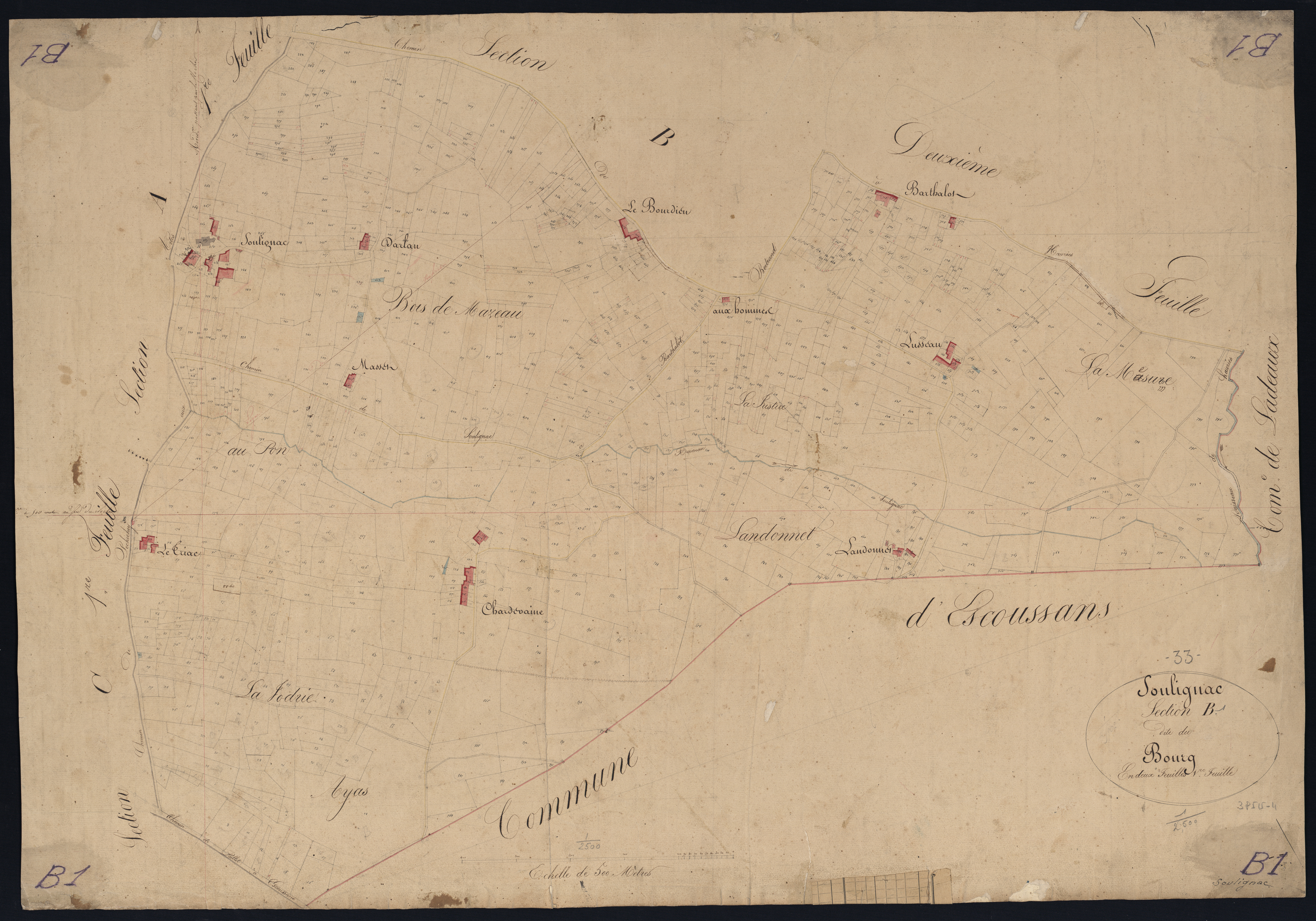 Soulignac - -Section B feuille 1 : Le Bourg