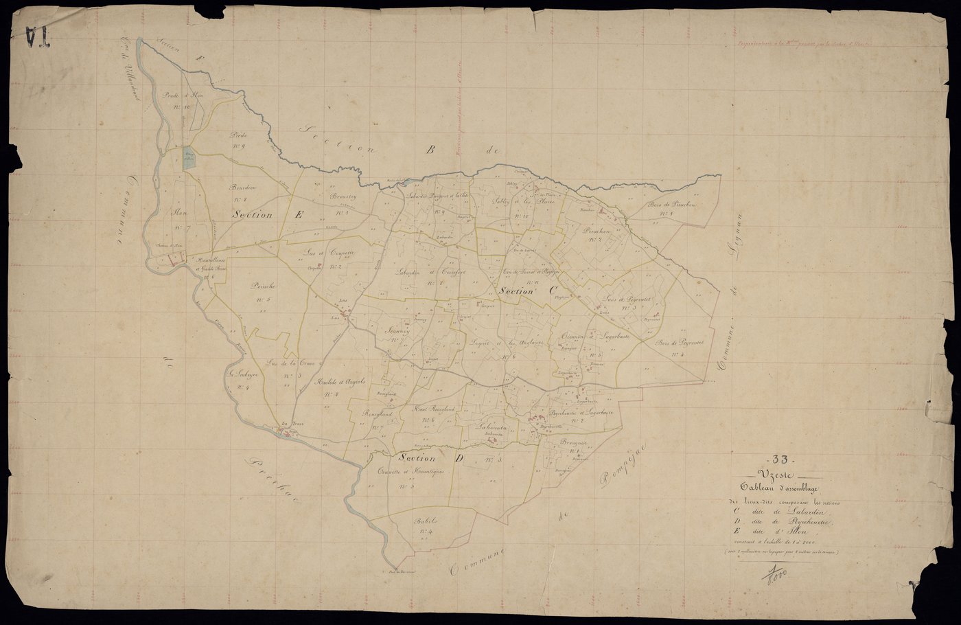 Uzeste - -Tableau d'assemblage sections C,D,E : Labardin, Peyrehourticq,Illon