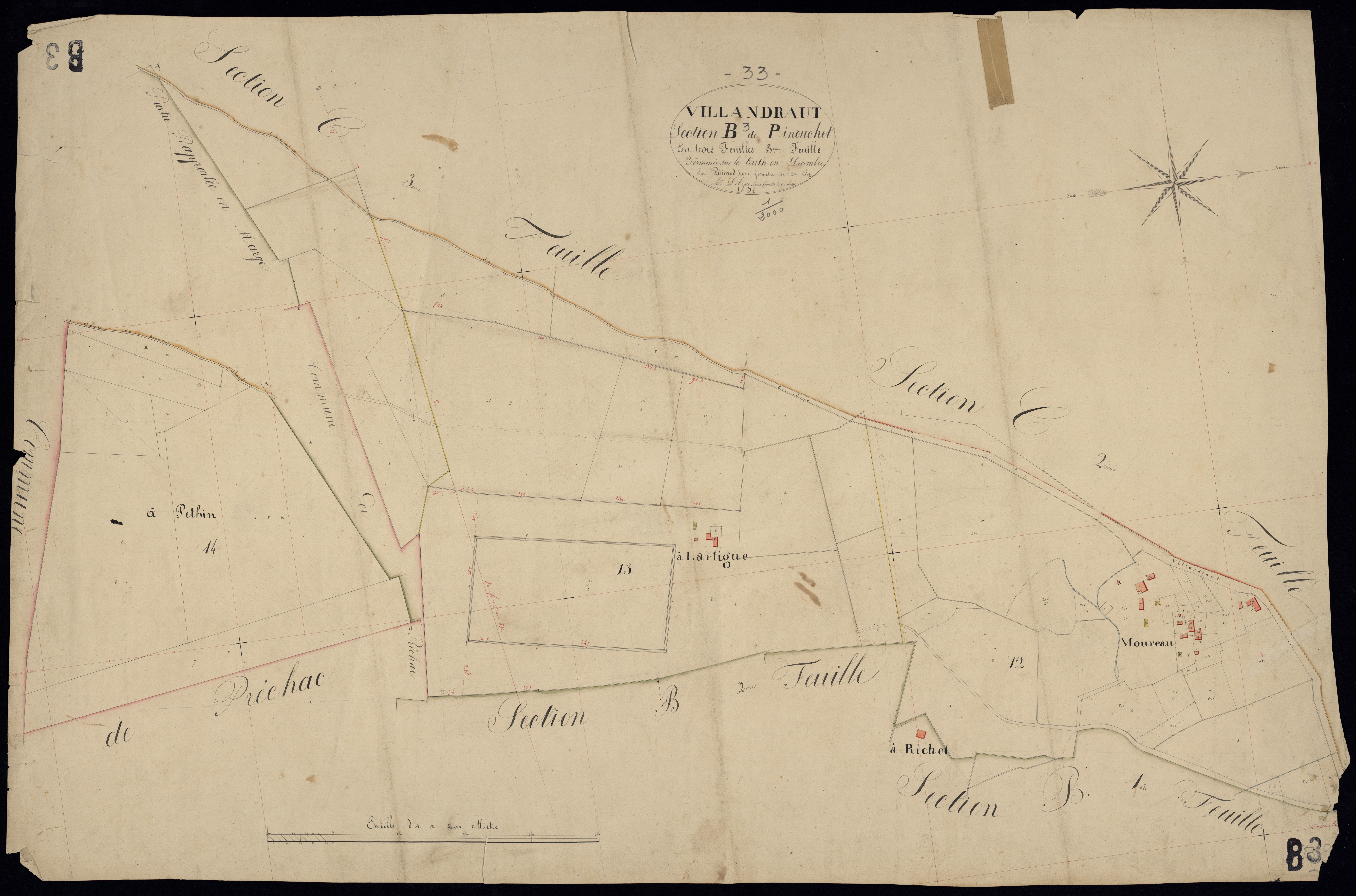 Villandraut - -Section B feuille 3 : Pinouchet
