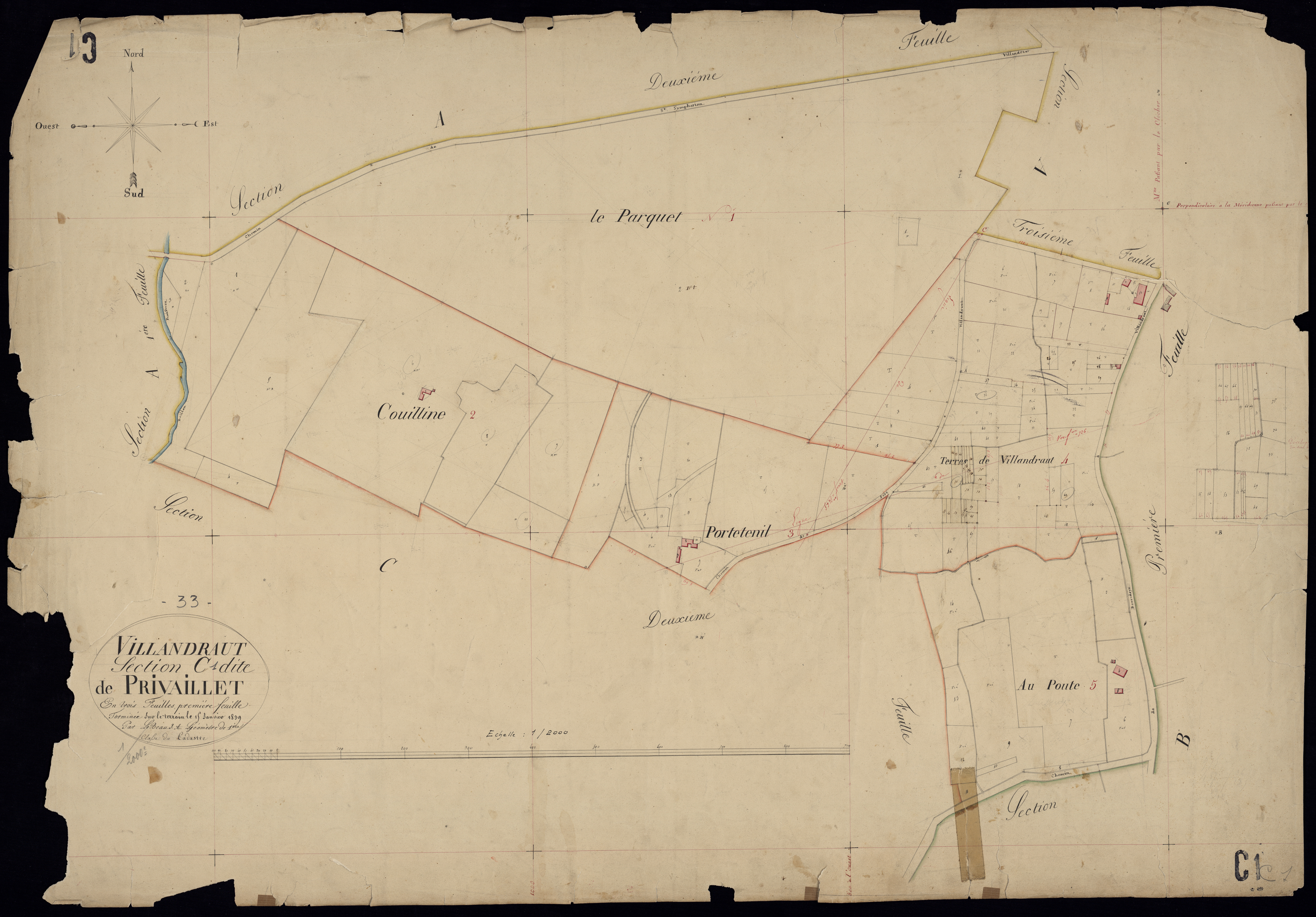 Villandraut - -Section C feuille 1 : Privaillet