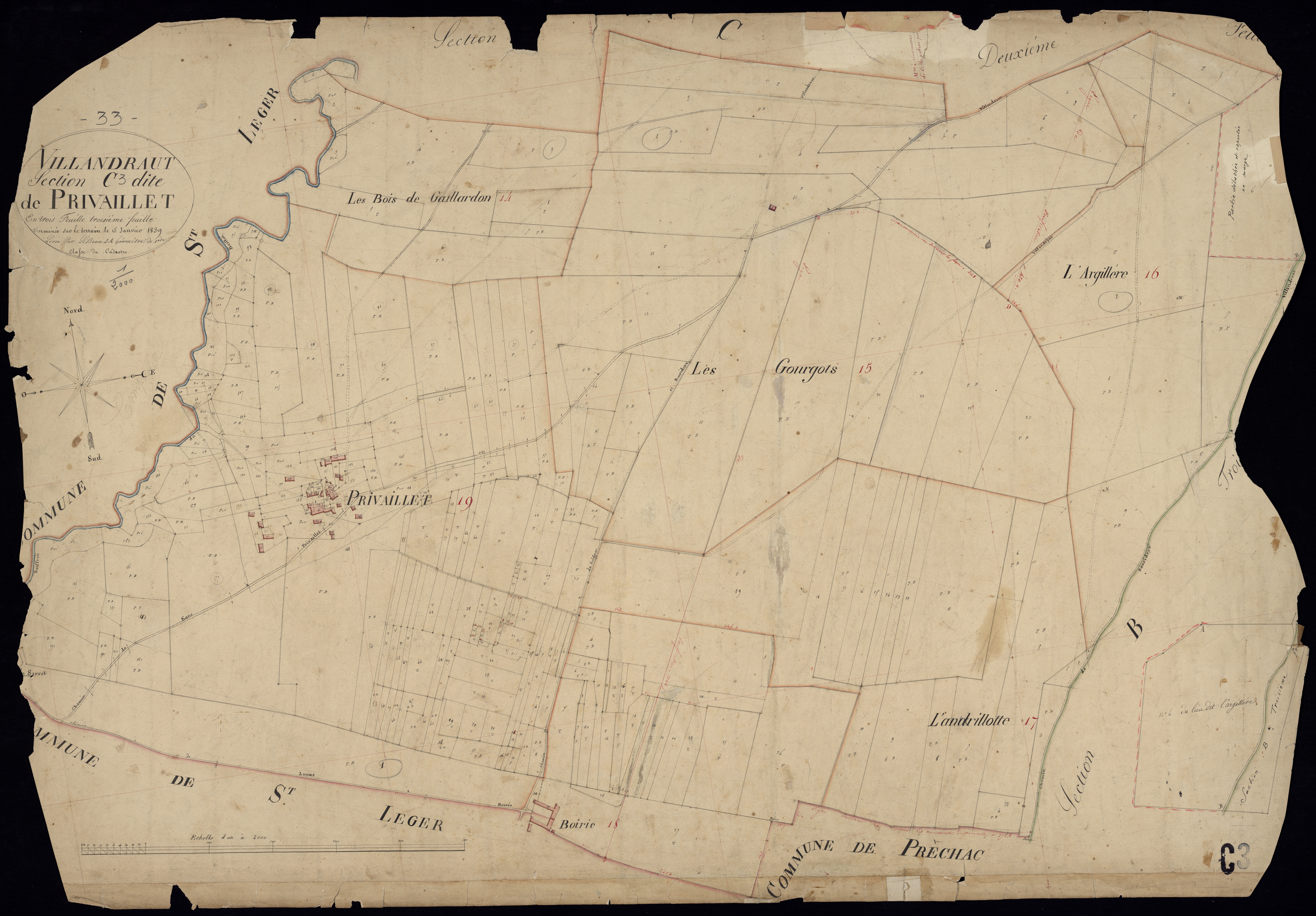 Villandraut - -Section C feuille 3 : Privaillet