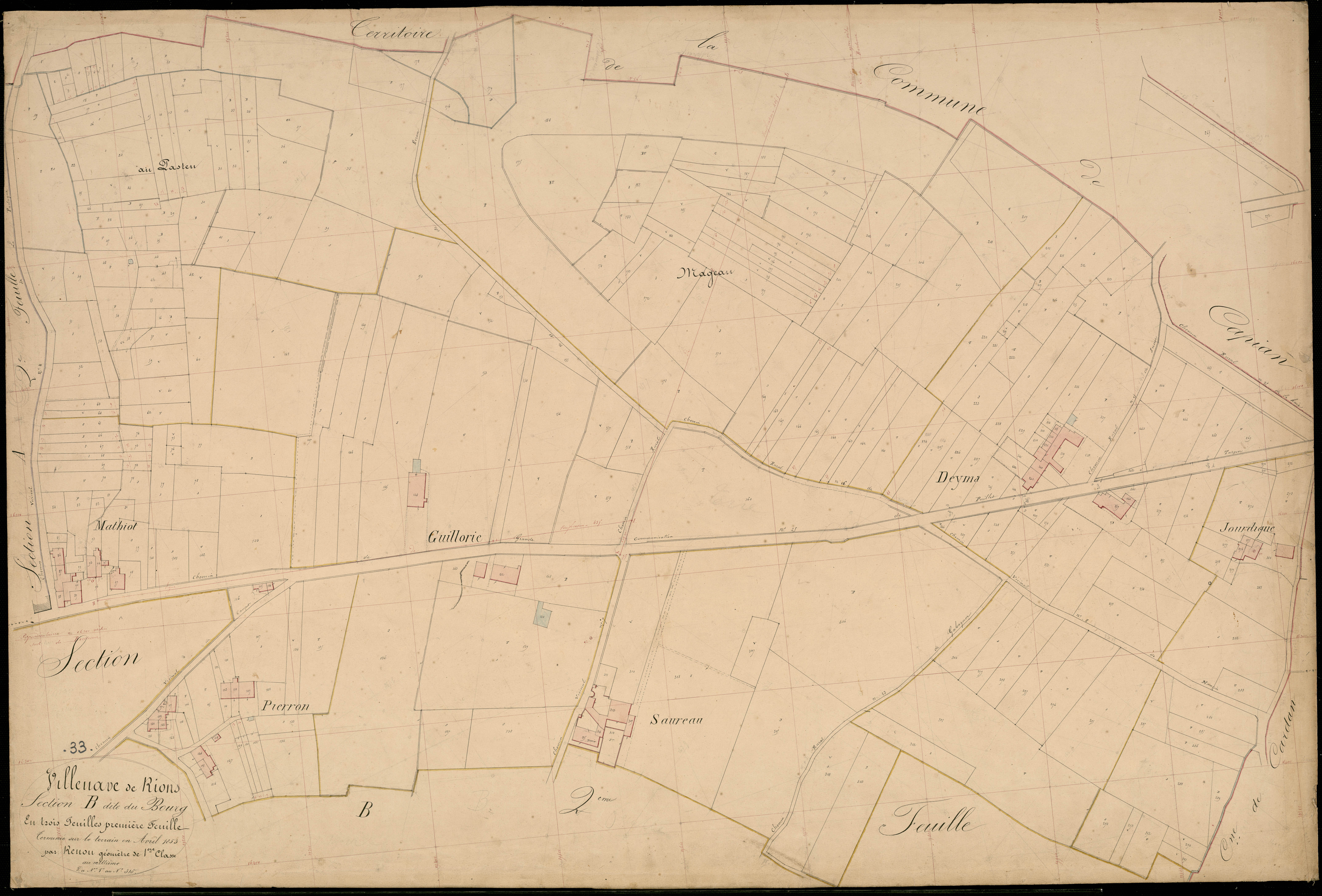 Villenave-de-Rions - -Section B feuille 1 : Le Bourg