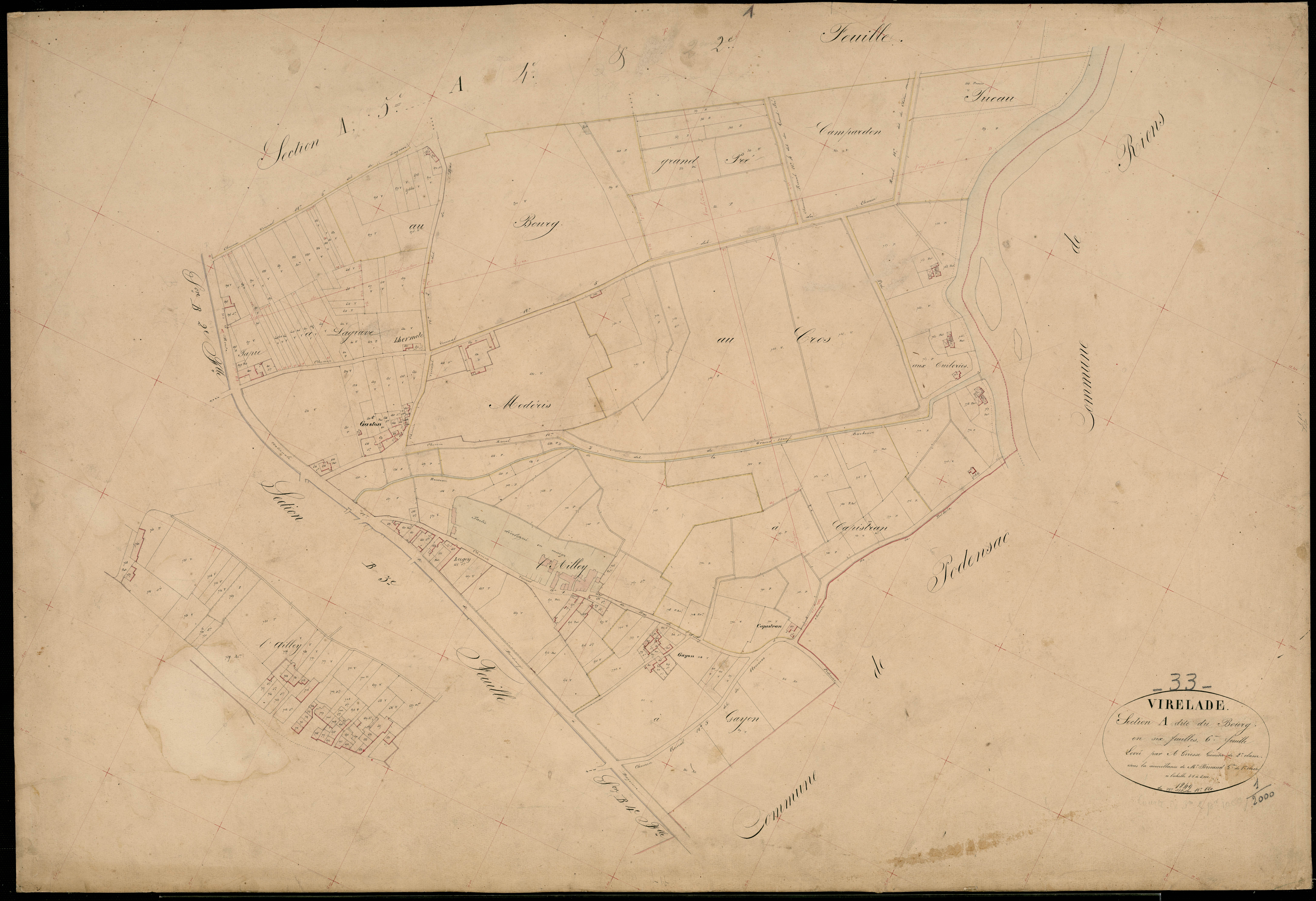 Virelade - -Section A feuille 6 : Le Bourg