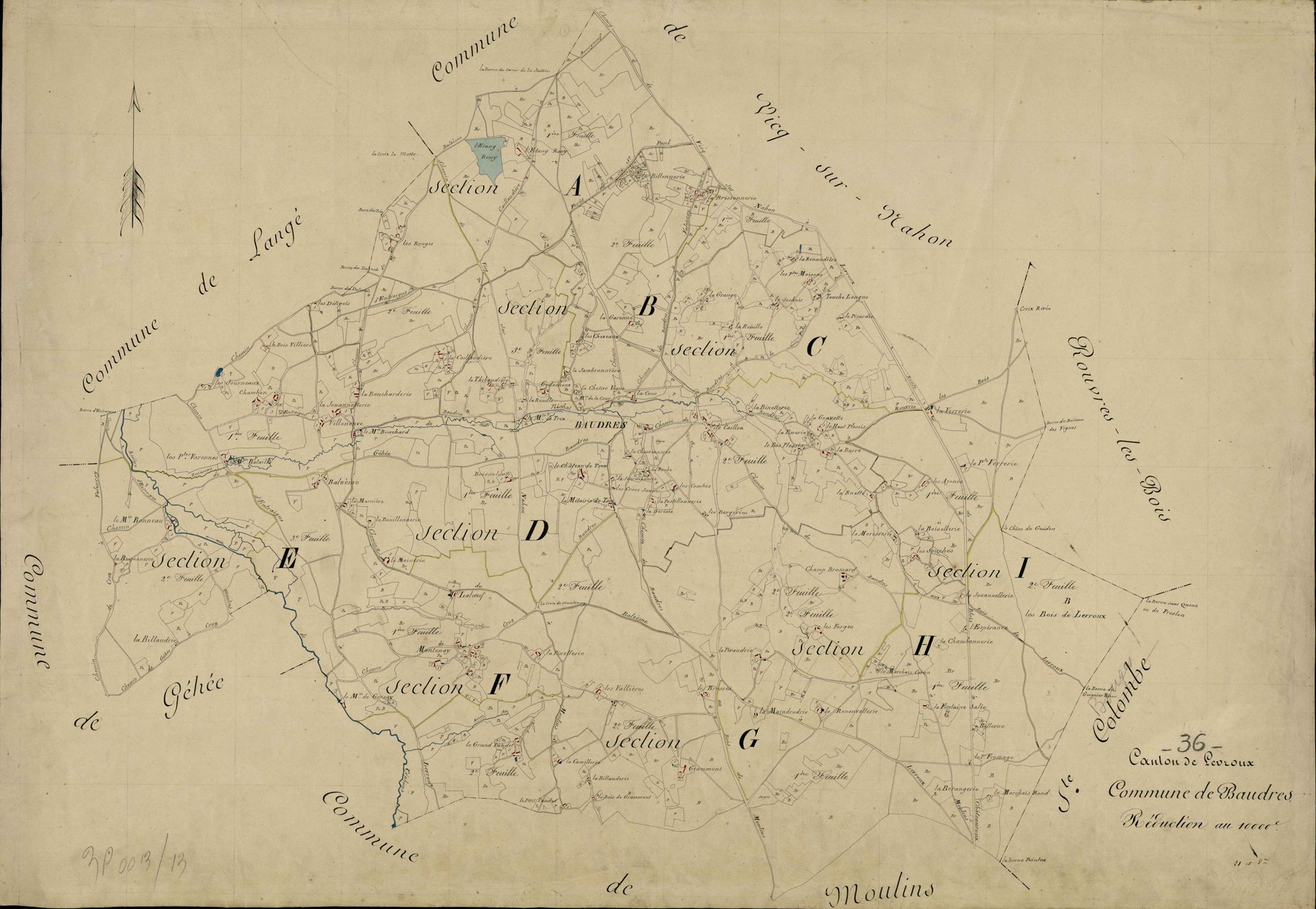 Baudres - Tableau d'assemblage (après réunion des communes de Baudres et Balzème en 1819).