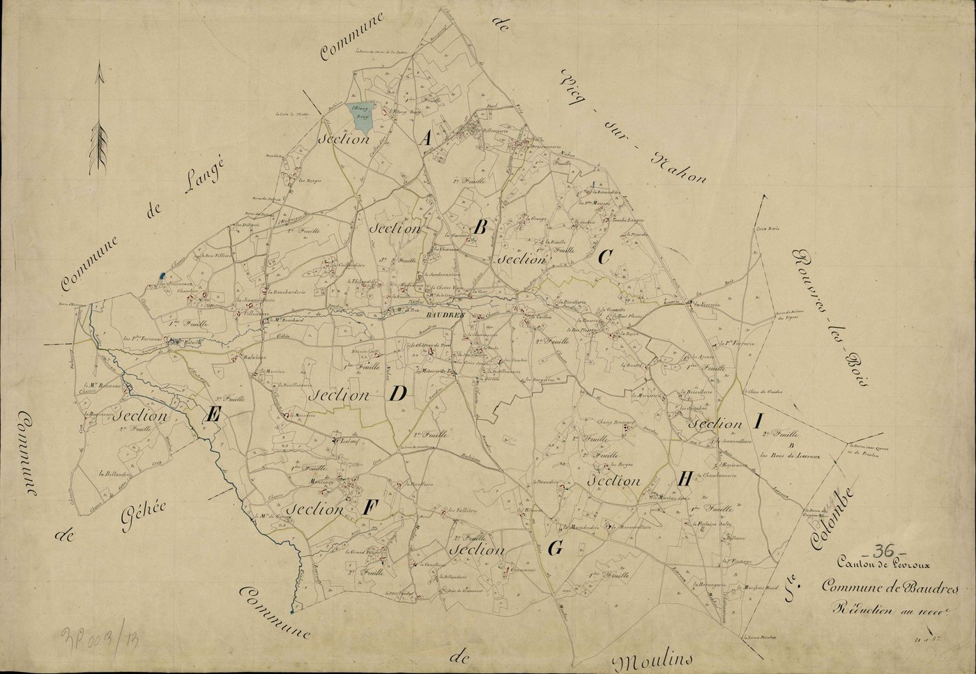 Baudres - Tableau d'assemblage (après réunion des communes de Baudres et Balzème en 1819).