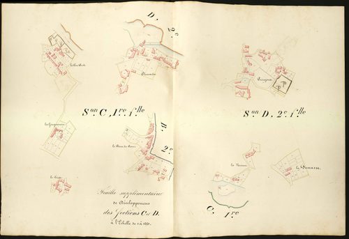 Bélâbre - Sections C et D, feuille supplémentaire de développement (section C1 : le Peu Roti, Plumartin, Gougonnerie, le Bout du Pont, le Triou, section D2 : La Fumasse, Varenne, Puirajoux).
