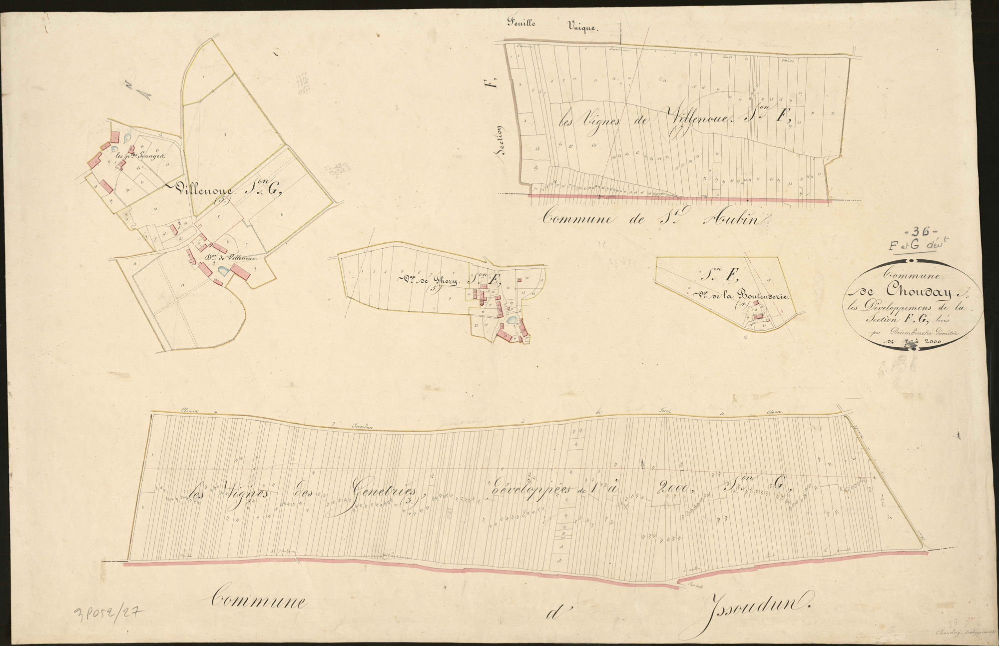 Chouday - Sections F et G, feuille de développement (Théry, La Boutenderie, Villenoue, Les Vignes des Génétries).