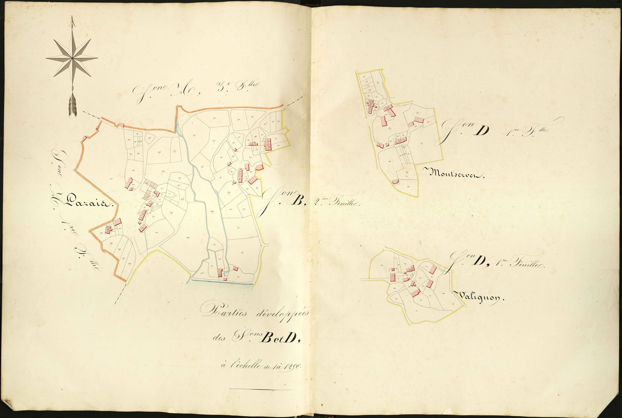 Crevant - Parties développées des sections B et D (Parais section B2, Montservet section D1, Valignon section D1).