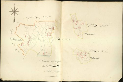 Crevant - Parties développées des sections B et D (Parais section B2, Montservet section D1, Valignon section D1).