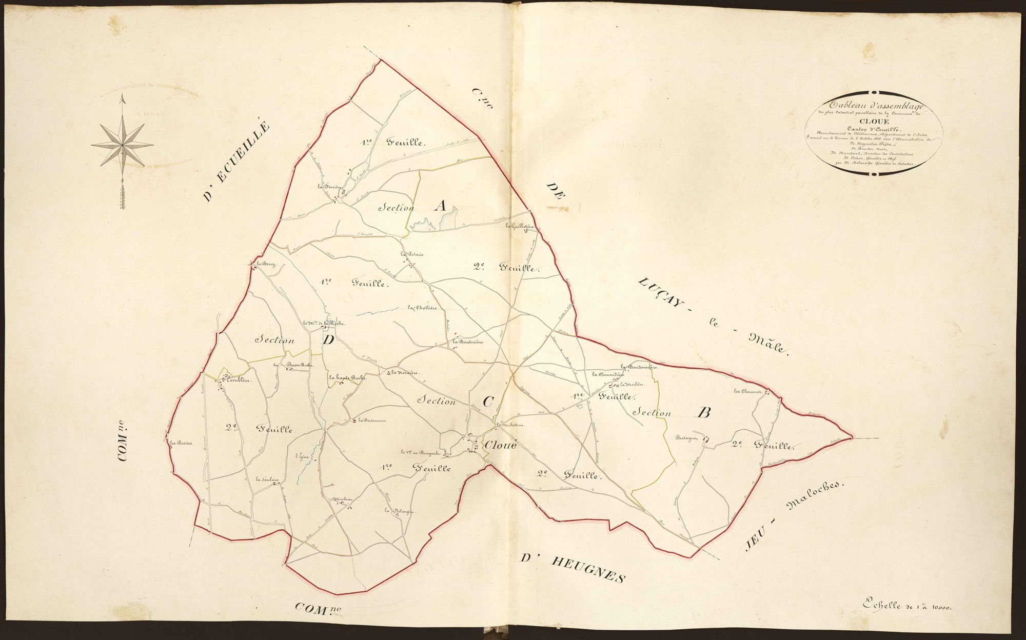 Ecueillé - Tableau d'assemblage de Cloué (sections E, F, G, H).