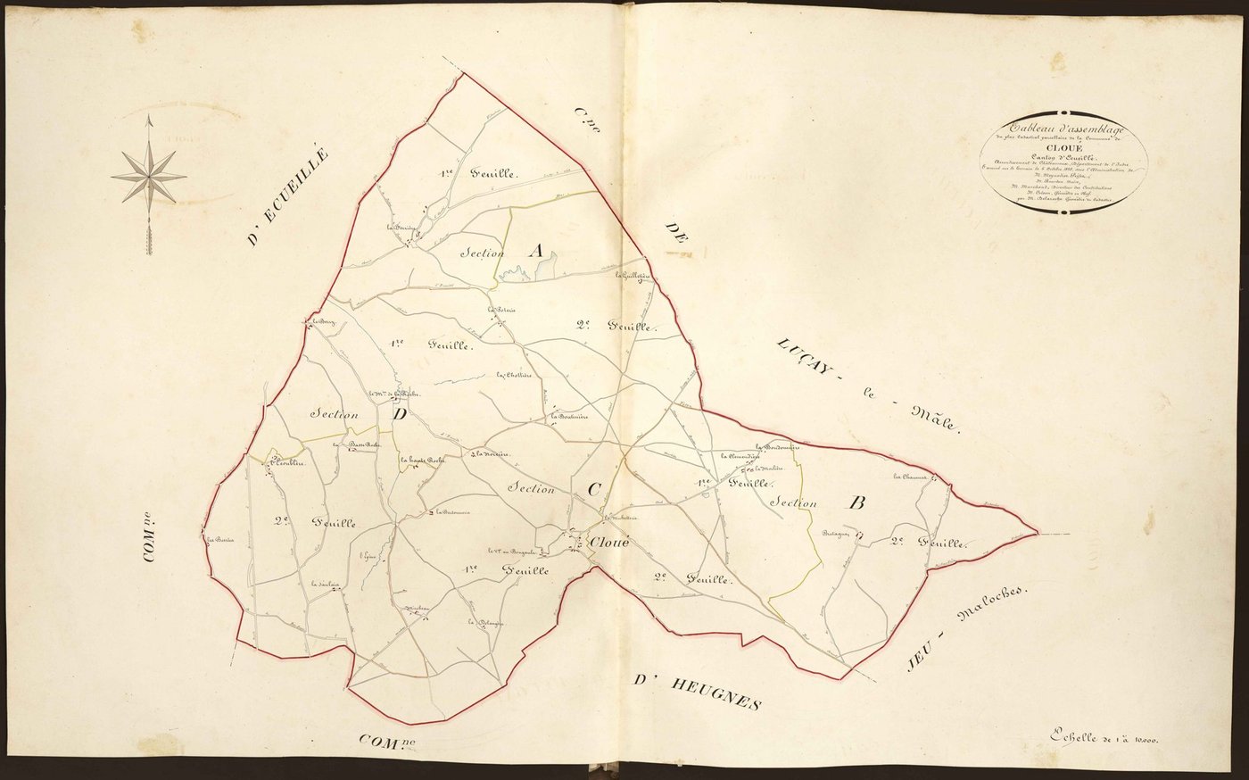 Ecueillé - Tableau d'assemblage de Cloué (sections E, F, G, H).