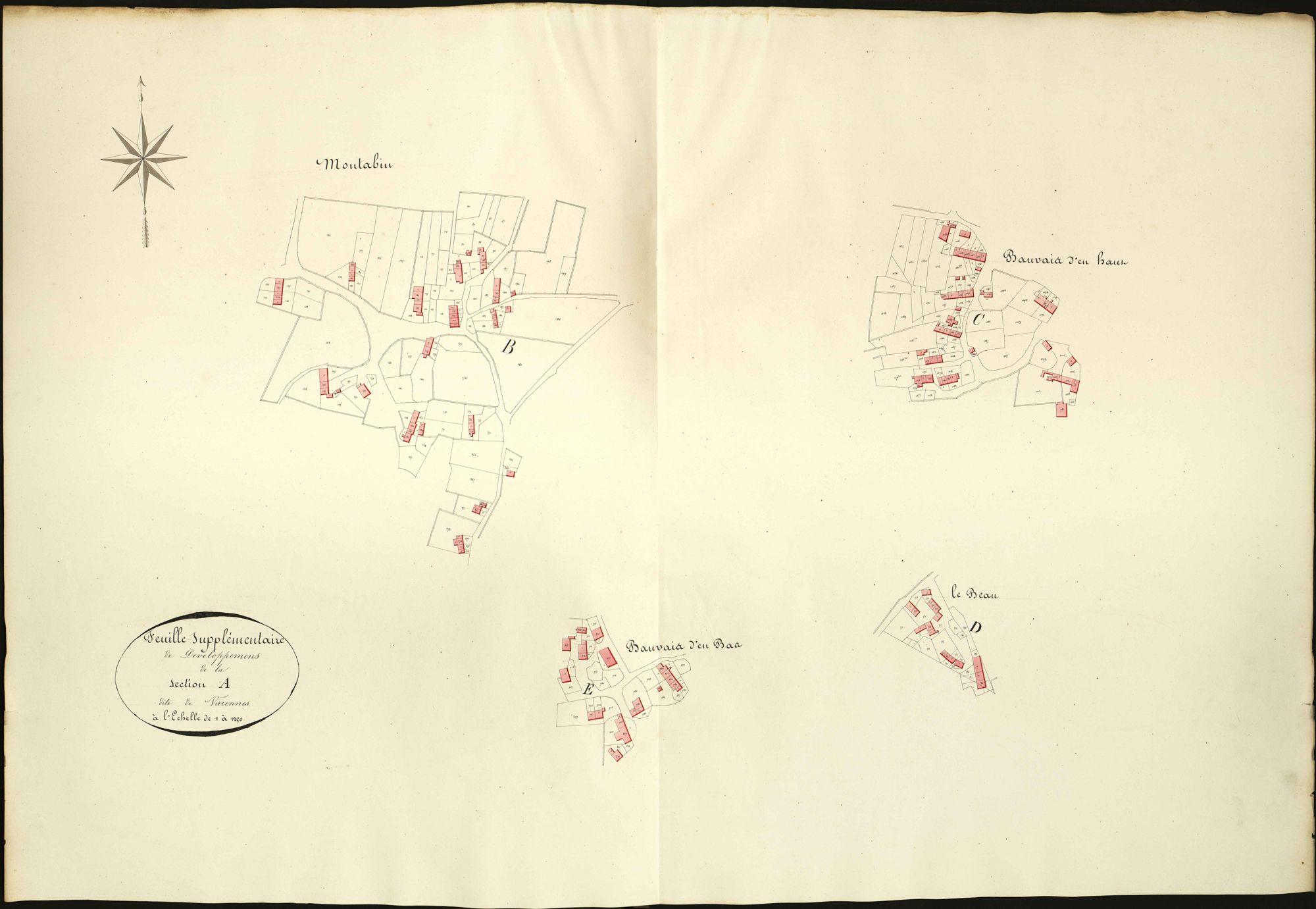 Fougerolles - Section A, feuille supplémentaire de développement (Montabin, Bauvais d'en haut, Bauvais d'en bas, Le Beau).