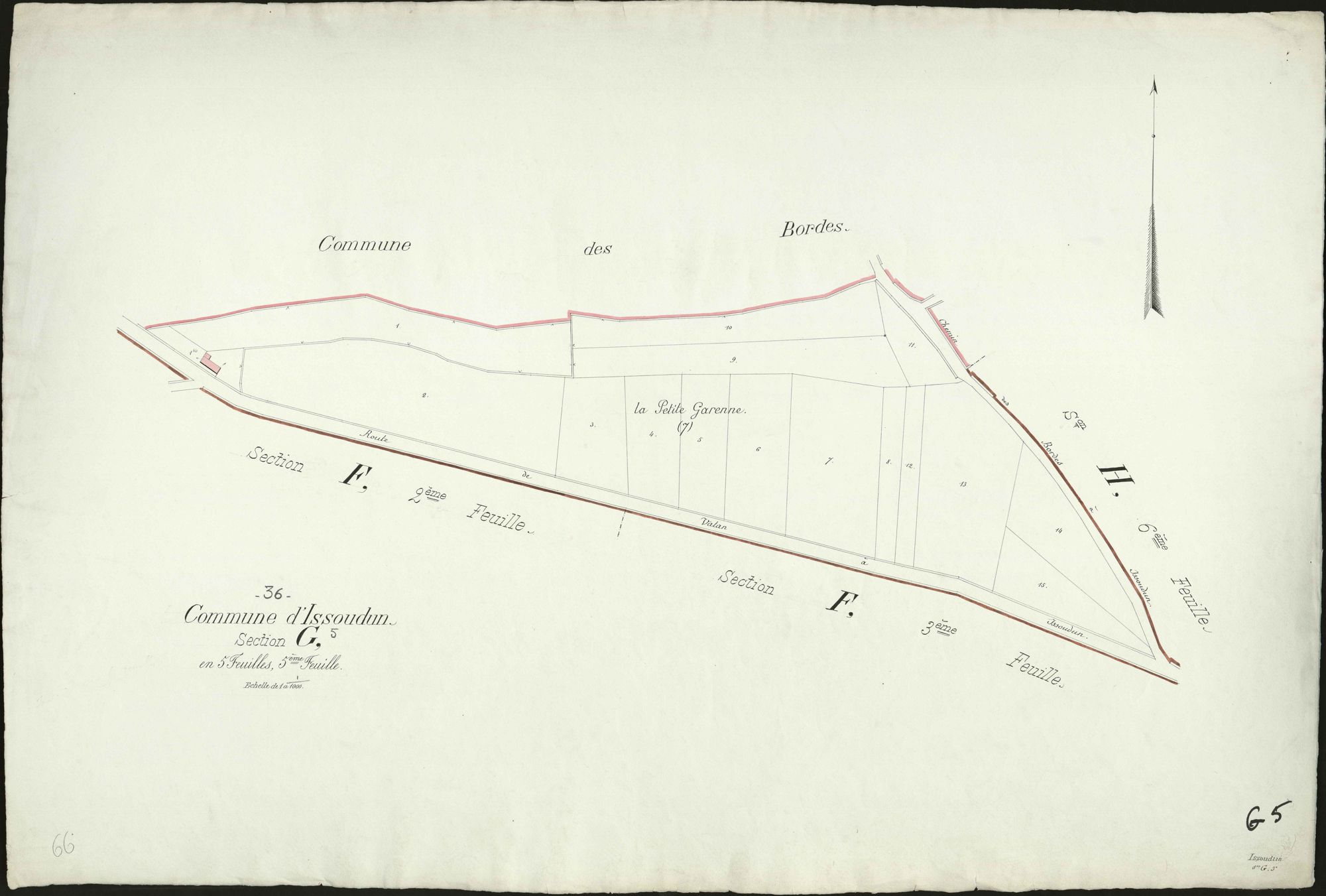 Issoudun - Section G5, feuille réalisée après la création de la commune des Bordes.