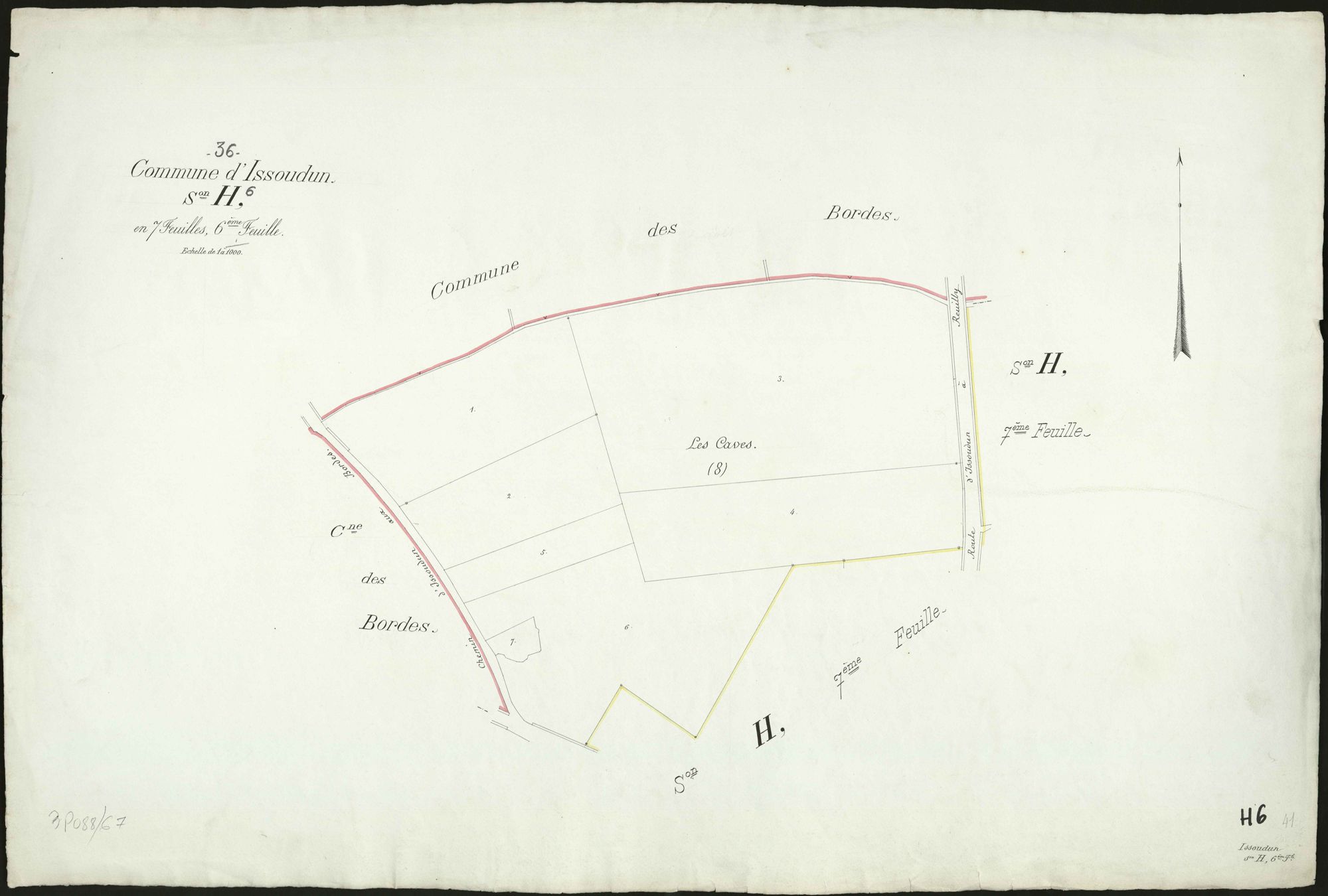 Issoudun - Section H6, feuille réalisée après la création de la commune des Bordes.