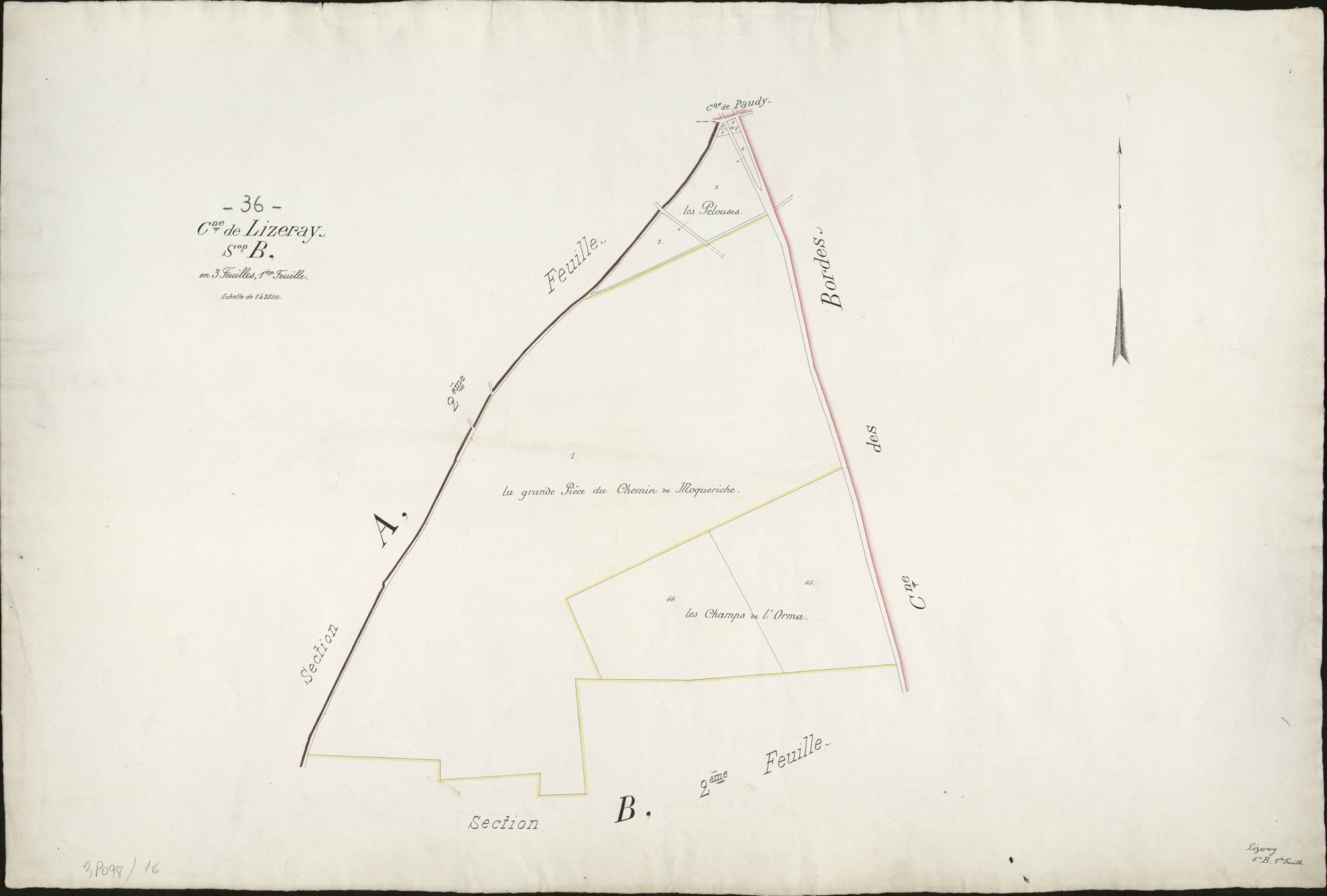 Lizeray - Section B1 (feuille redessinée suite à la création de la commune des Bordes).
