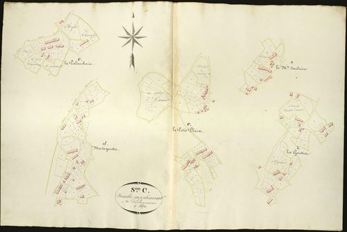 Lourdoueix-Saint-Michel - Feuille supplémentaire de développement de la section C (A: Le Moulin Saulnie ; B : Les Gouttes ; C: La Palancherie ; D: Mortegoutte ; E: Le Petit Plaix).