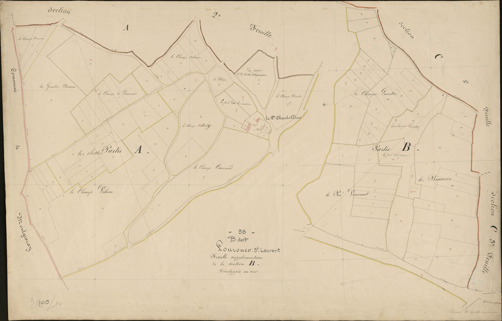 Lourouer-Saint-Laurent - Section B, feuille de développement.