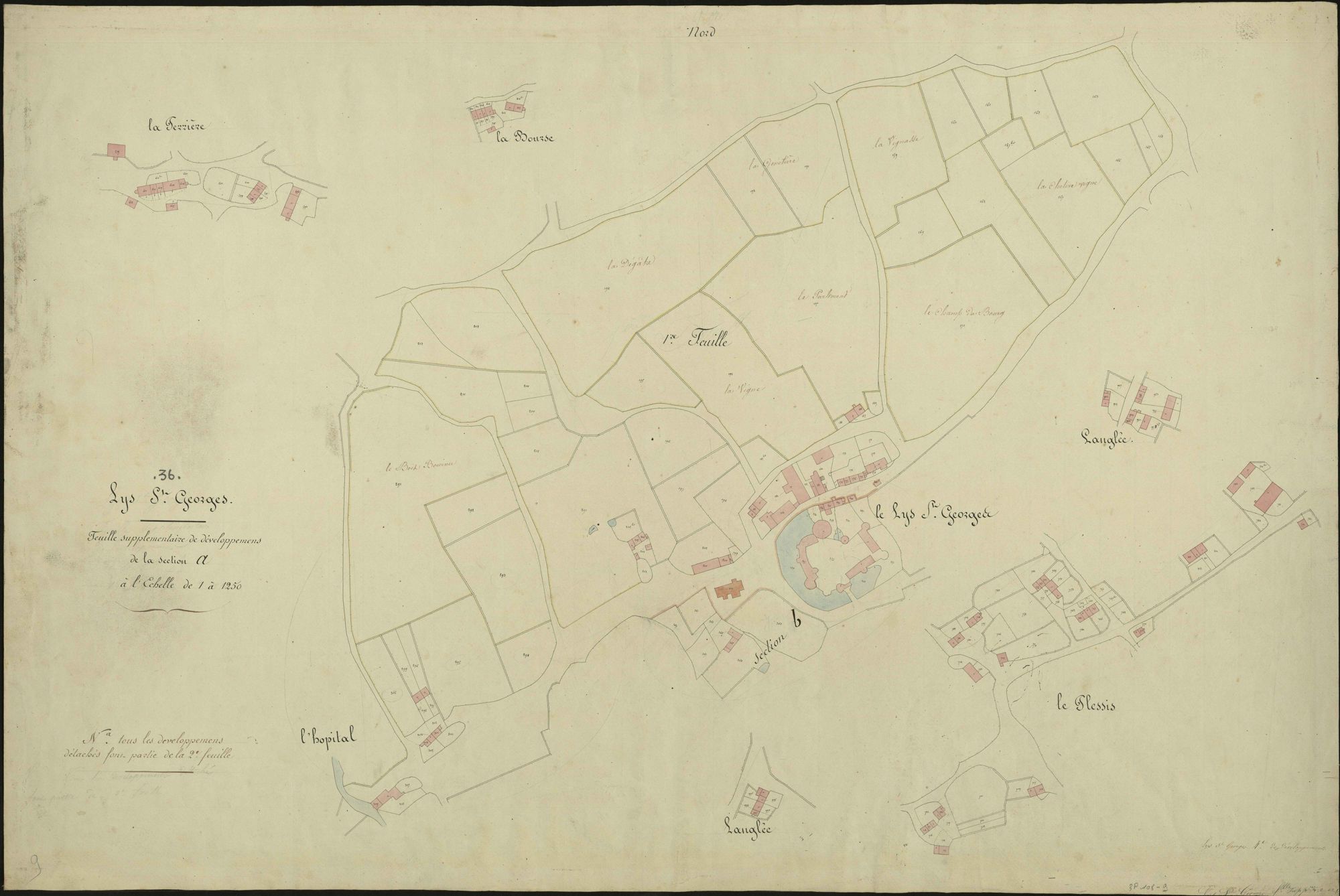 Lys-Saint-Georges - Section A, feuille supplémentaire (La Perrière, la Bourse, Langlée, Le Plessis, Lys Saint Georges, L'Hôpital).