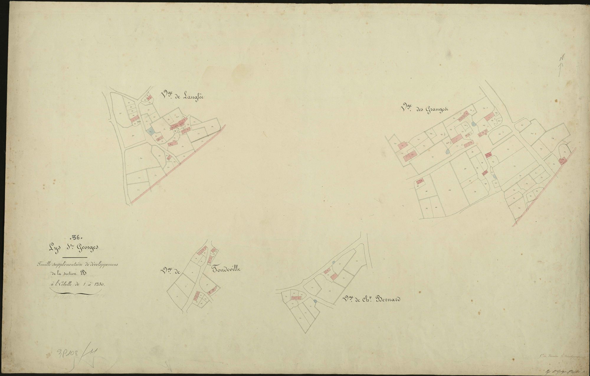 Lys-Saint-Georges - Section B, feuille supplémentaire (Langlée, Les Granges, Champ Bernard, Fondeville).