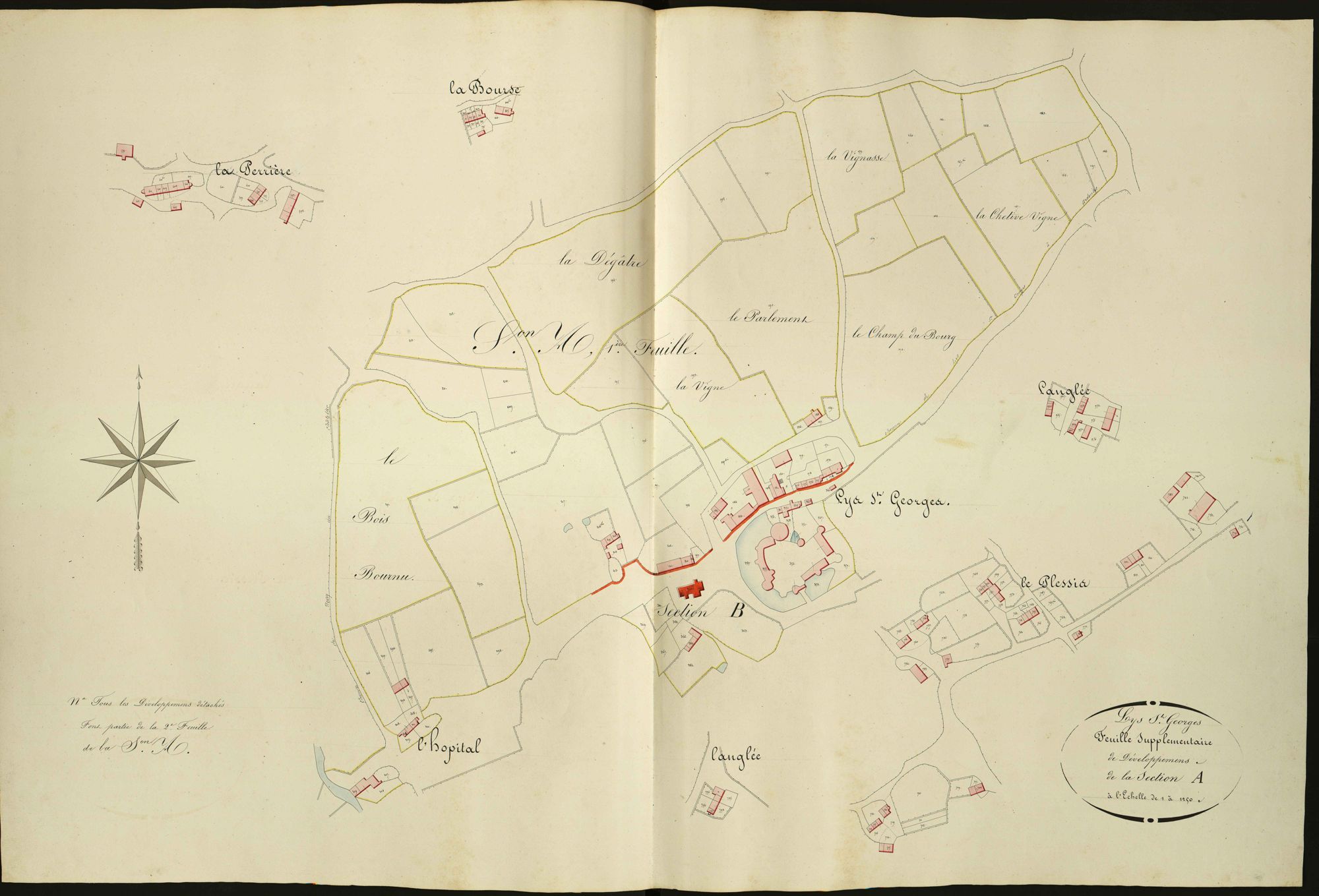 Lys-Saint-Georges - Section A, feuille supplémentaire de développement (La Perrière, la Bourse, Langlée, Le Plessis, Lys Saint Georges, L'Hôpital).