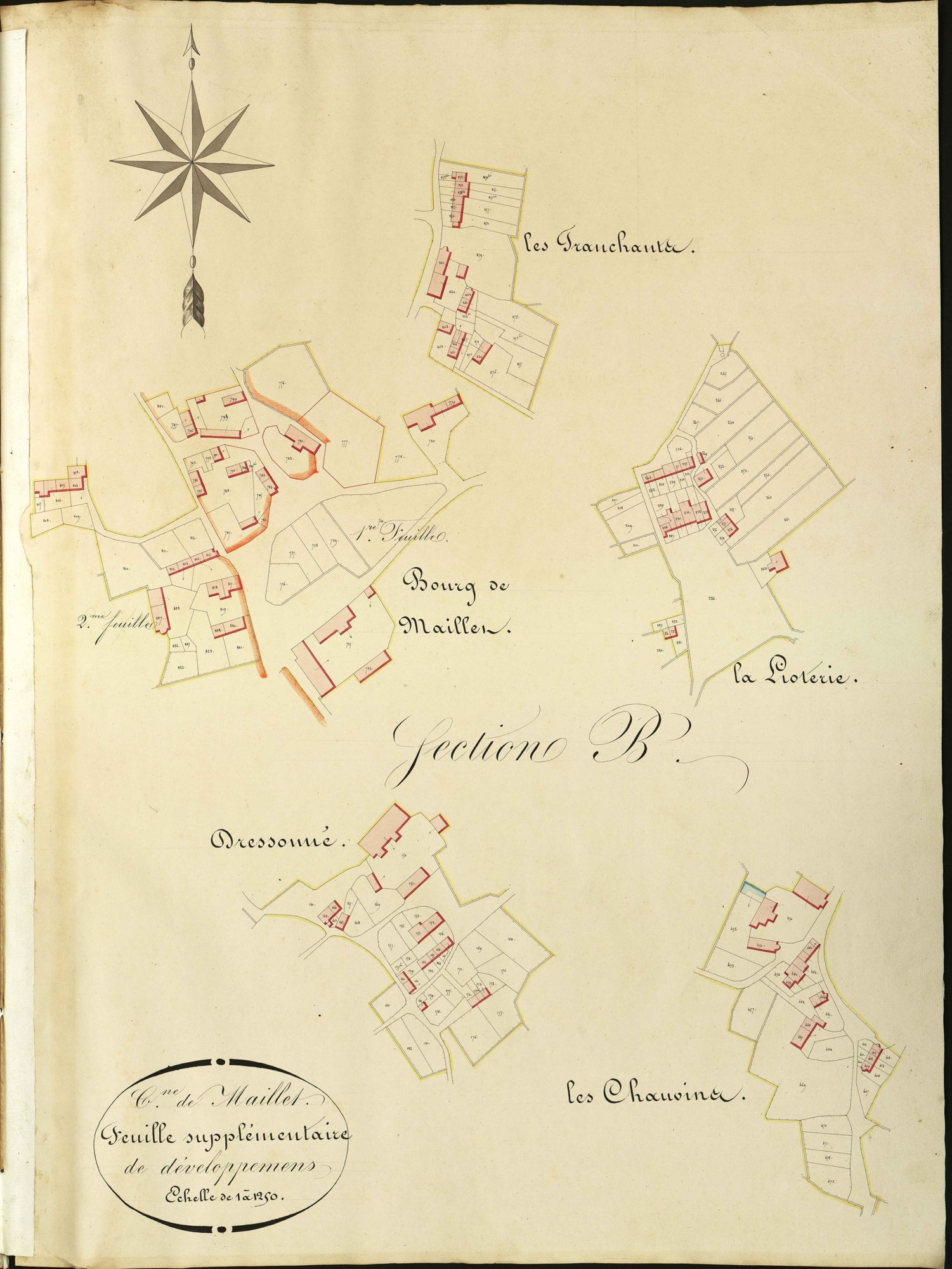 Maillet - Section B, feuille supplémentaire de développement (Les Tranchants, Bourg de Maillet, La Lioterie, Dressonné, Les Chauvins).