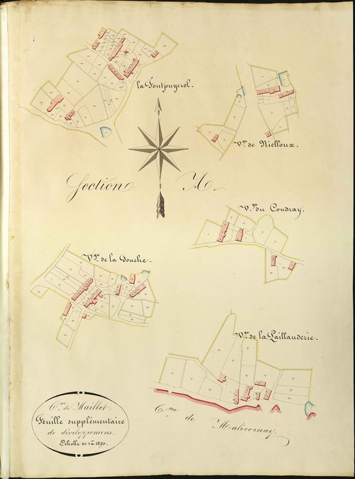 Maillet - Section A, feuille supplémentaire de développement (La Fontpuyerol, Nielloux, Le Coudray, La Paillauderie, La Touche).