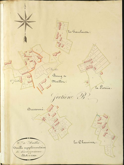 Maillet - Section B, feuille supplémentaire de développement (Les Tranchants, Bourg de Maillet, La Lioterie, Dressonné, Les Chauvins).