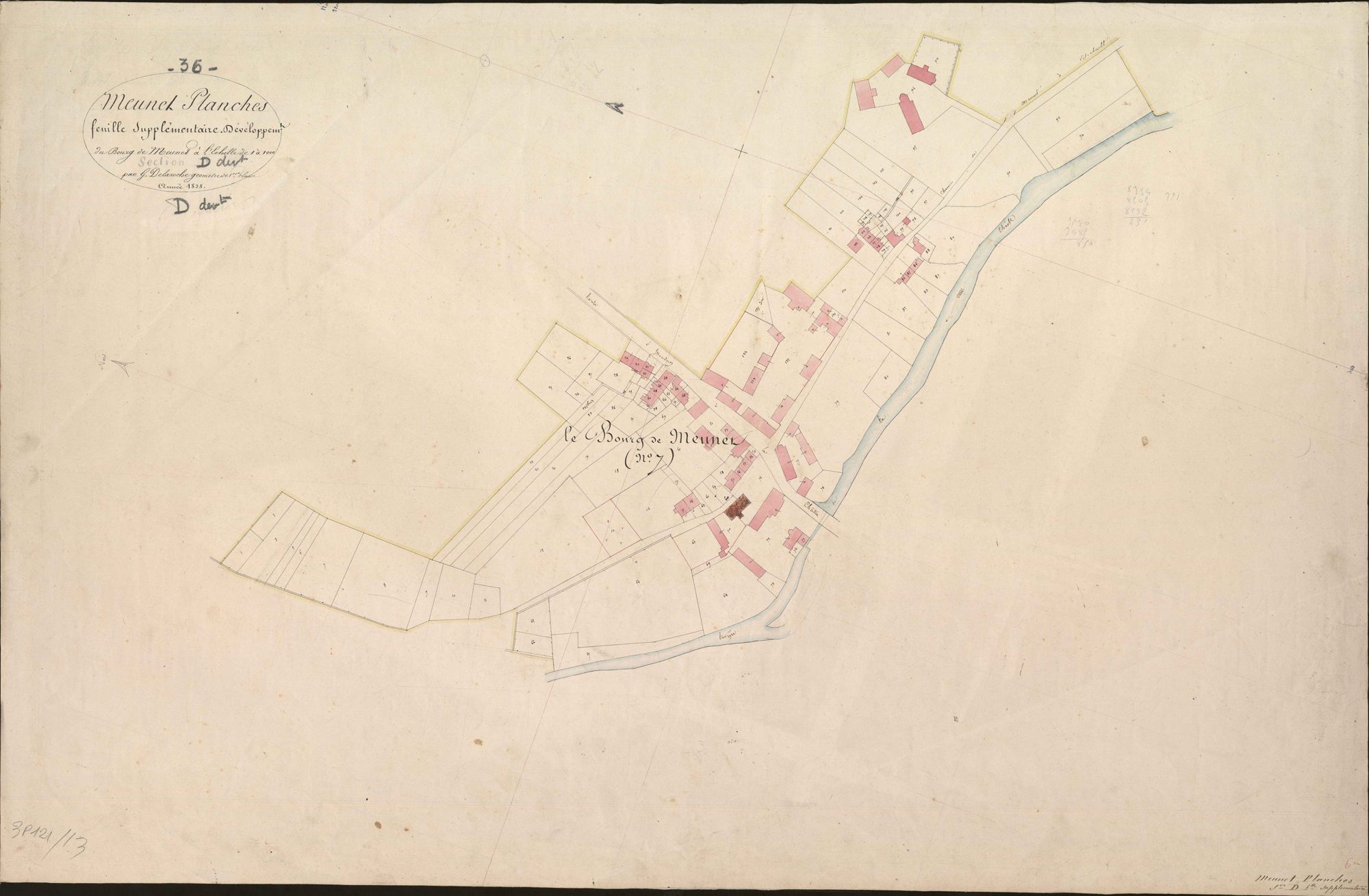 Meunet-Planches - Section D, feuille supplémentaire de développement du bourg de Meunet.