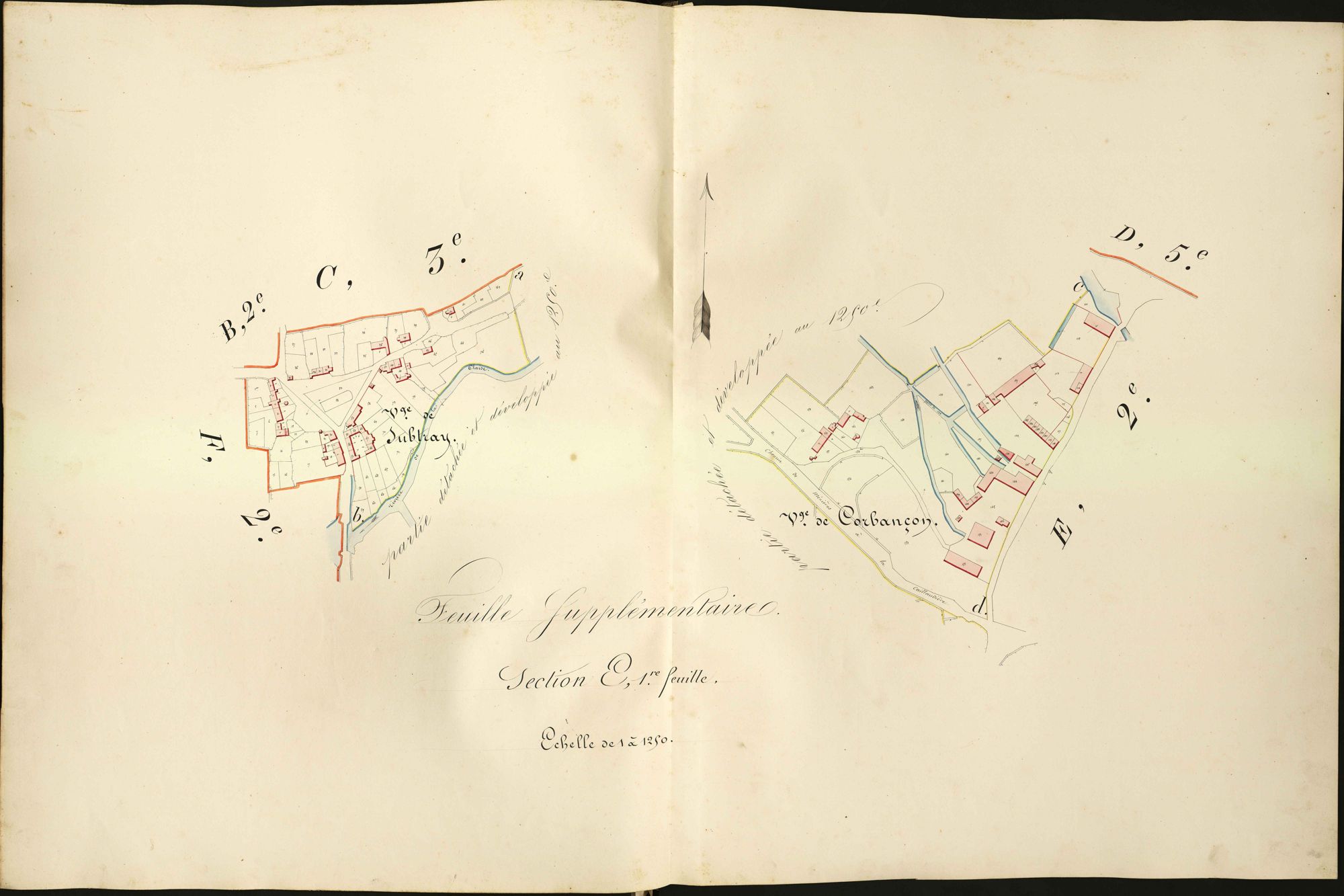 Mézières-en-Brenne - Section E1, feuille supplémentaire (village de Subtray, village de Corbançon).