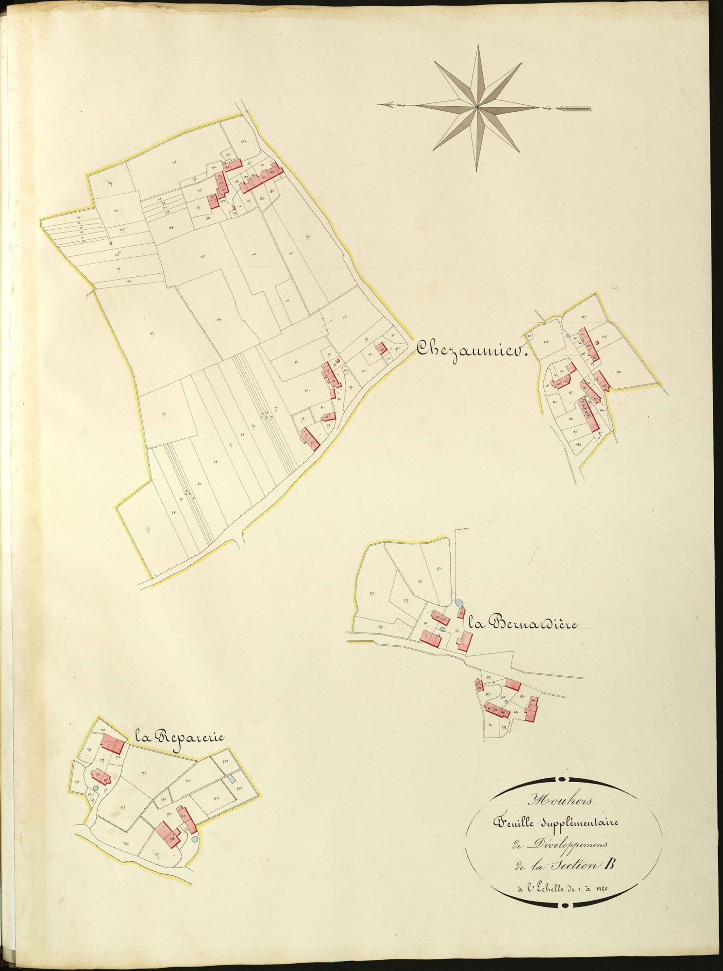 Mouhers - Section B, feuille supplémentaire de développement (La Bernardière, La Reparerie, Chezaumier).
