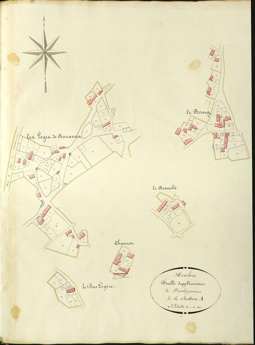 Mouhers - Section A1, feuille supplémentaire de développement (Les Loges de Bonavois, Le Beauché, Chanrot, Le Bas Logère, Le Bourg).