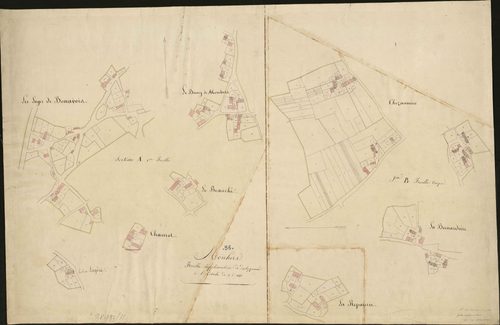 Mouhers - Sections A et B, feuille supplémentaire de développement (Les Loges de Bonavois, Le Beauché, Chanrot, Le Bas Logère, Le Bourg, Section B: La Bernardière, La Reparerie, Chezaumier).