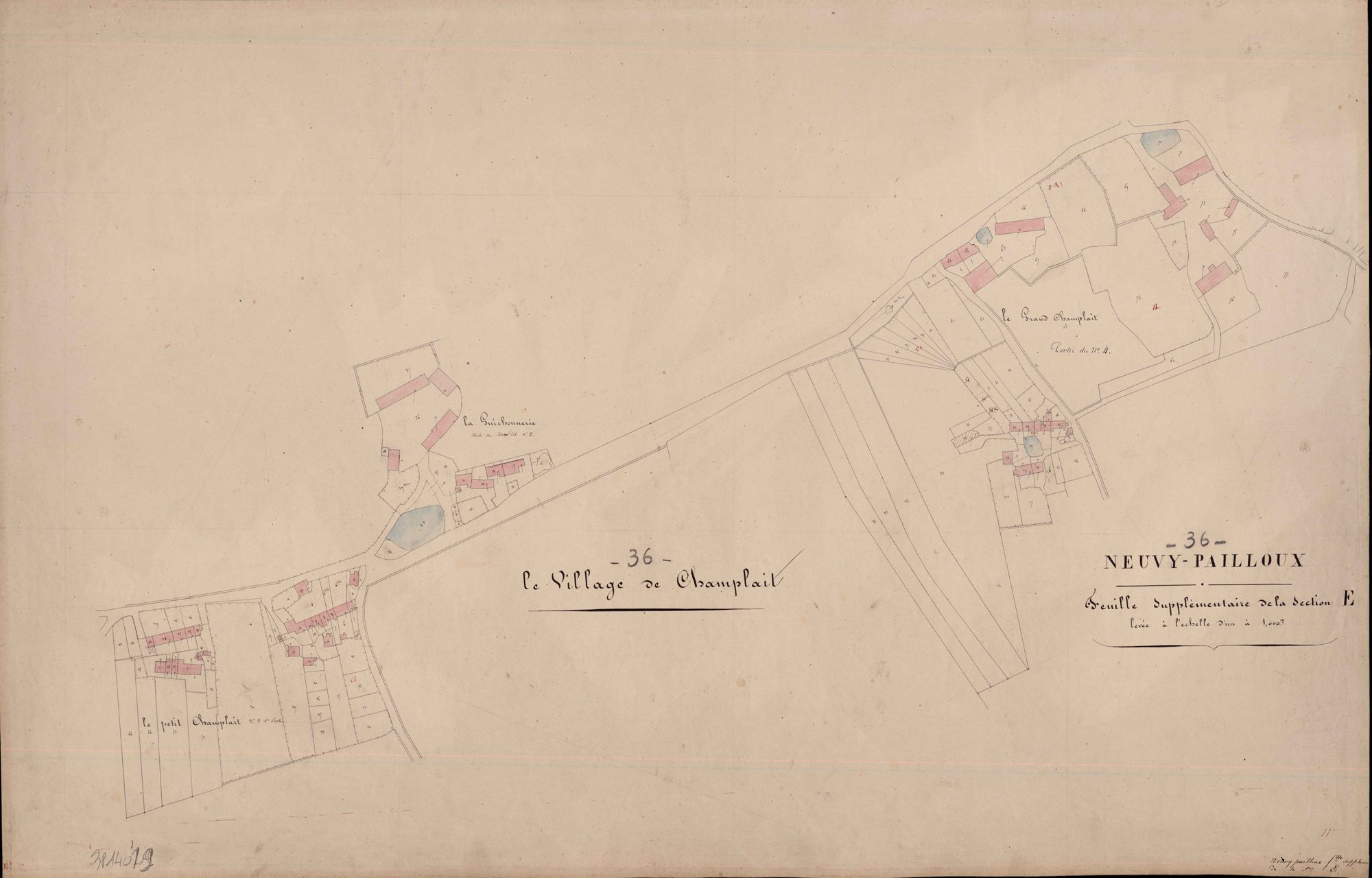 Neuvy-Pailloux - Section E, feuille supplémentaire (village de Champlait).