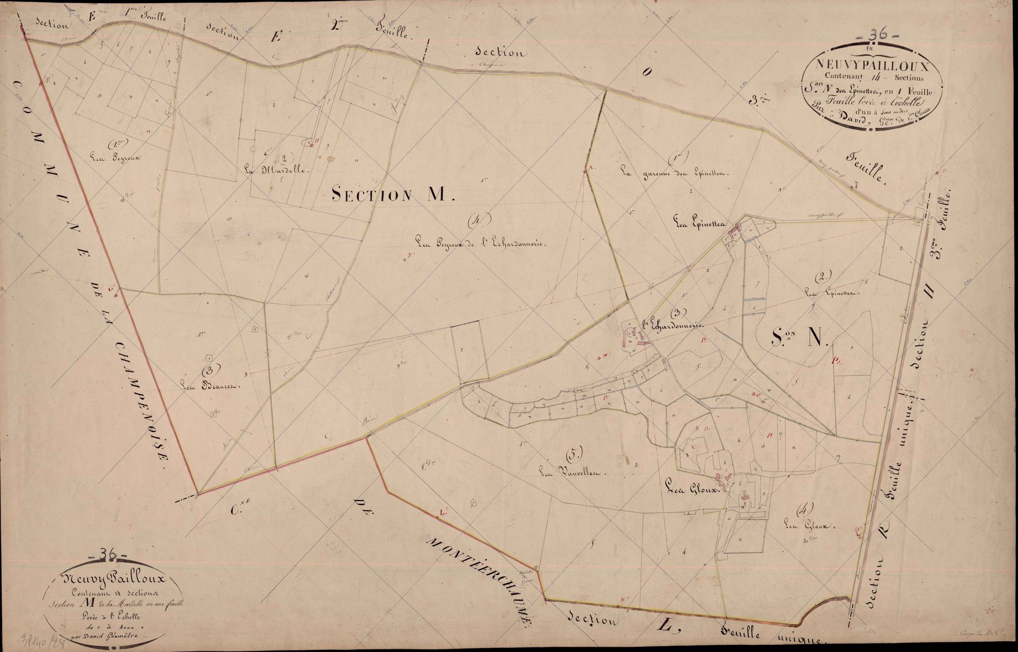 Neuvy-Pailloux - Section M, dite de la Mardelle, et Section N, dite des Epinettes.